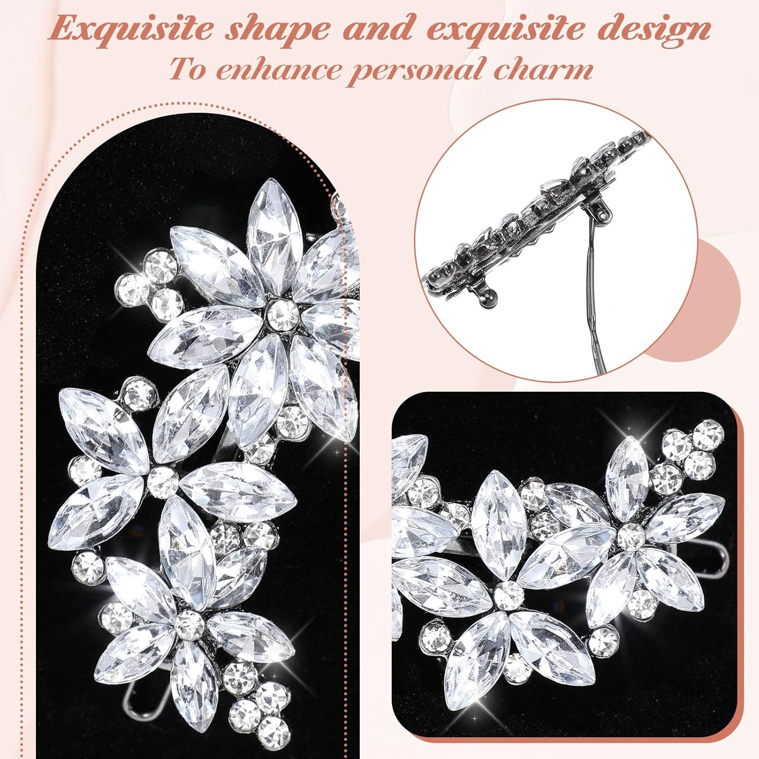 Ouligay 2 Pcs Rhinestone Hair Clips,Silver Crystal Barrettes for Women,Fancy Hair Clips for Women,Hair Accessories for Women Wedding,Decorative Hair Clips for Daily Prom image number 3