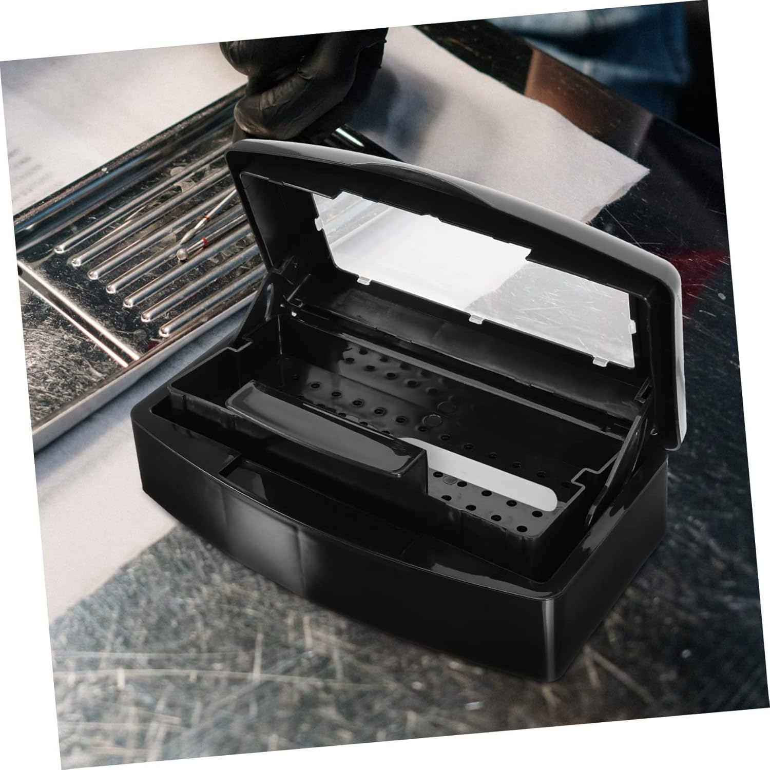 NULYLU Nail Care Tool Tray Box Sterilizer Tray for Tweezers Hair Cutters Manicure Kit image number 1