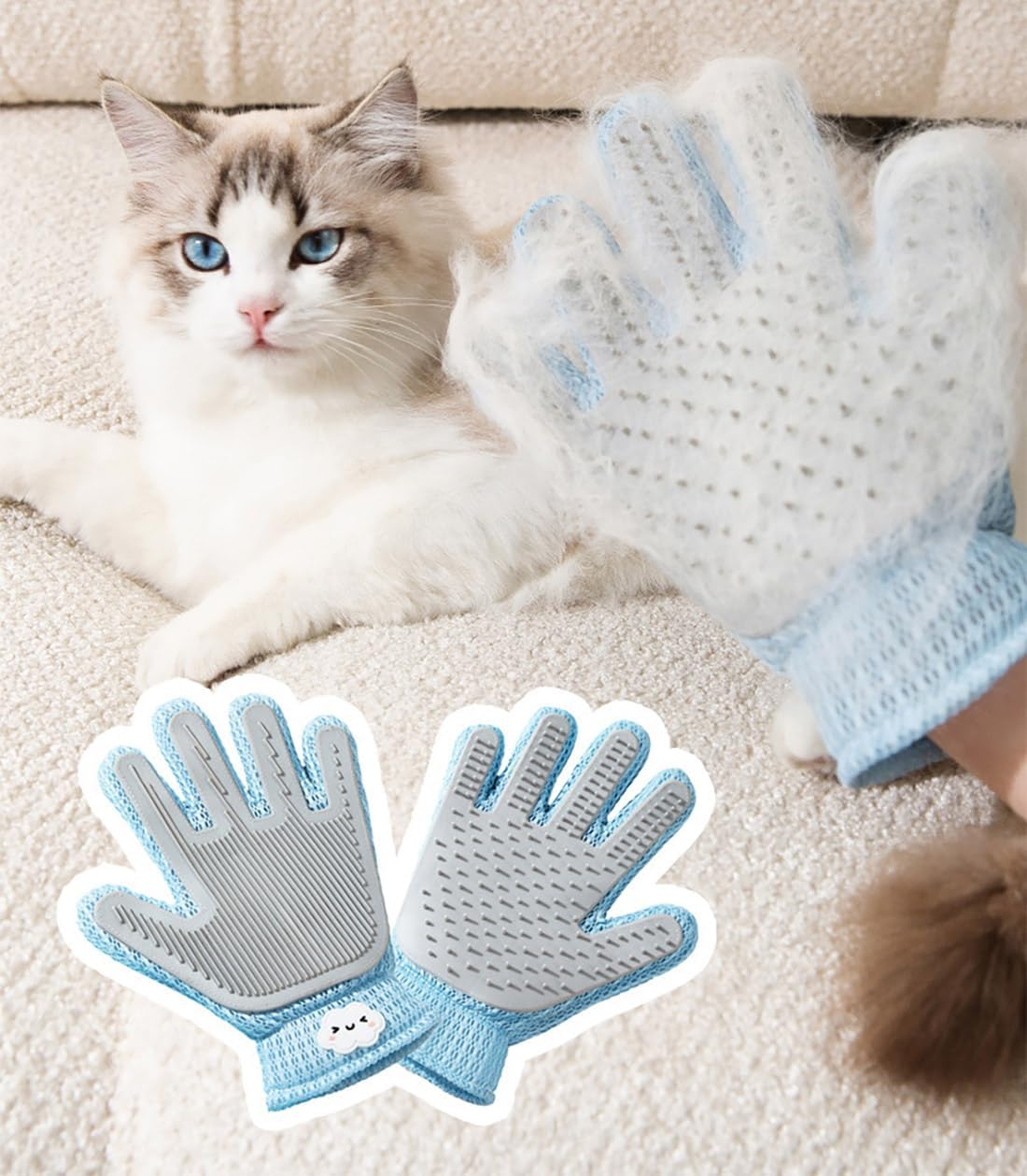 2 in 1 Pet Grooming Gloves for Dogs & Cats, Pet Fur Remover Glove, Grooming Brush for Shedding, Massage, Hair Remover Mitt, Fur Cleaner for Couch, Clothes,Carpet -1 Piece image number 4