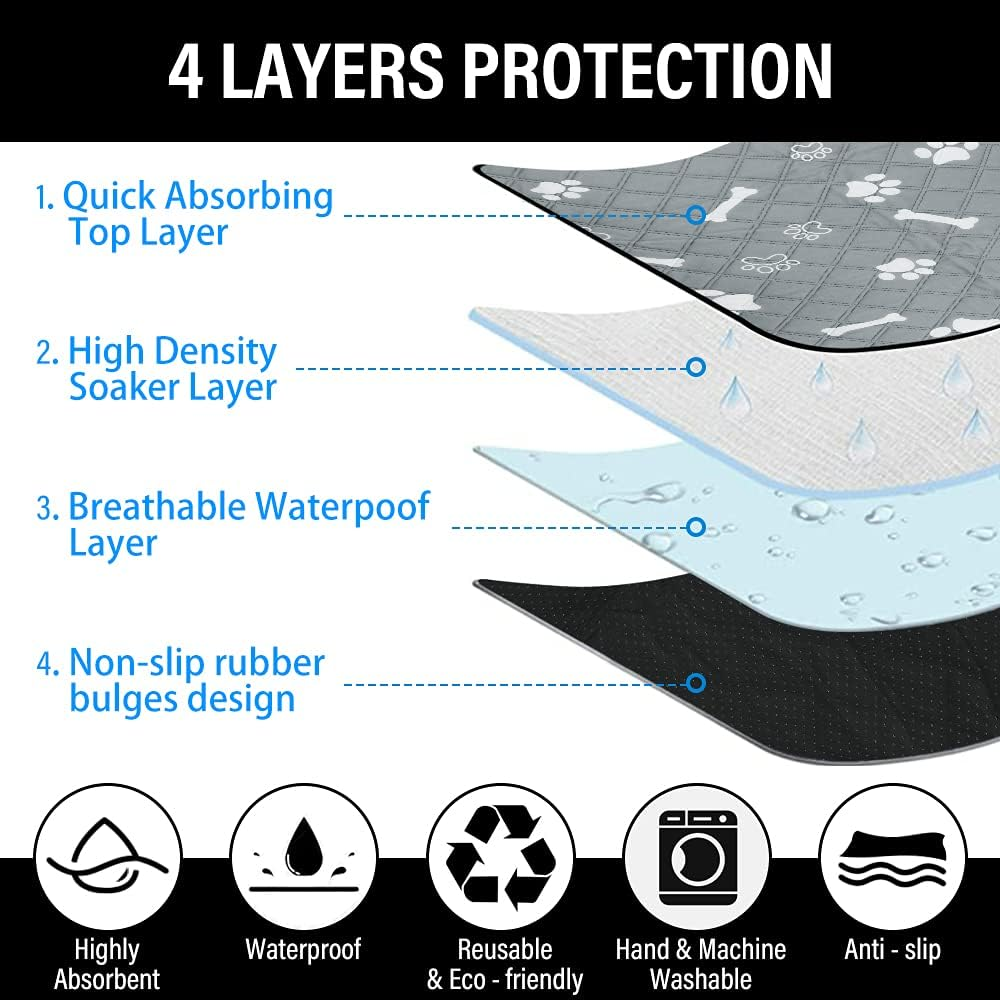 Plutus Pet Washable Pee Pads for Dogs, 2 Pack, Non-Slip Dog Pads with Heavy Absorbency, Reusable Training Pads, Waterproof Mat for Whelping, Playpen, Crate, Kennel and Outdoors, 100X90 Cm image number 5