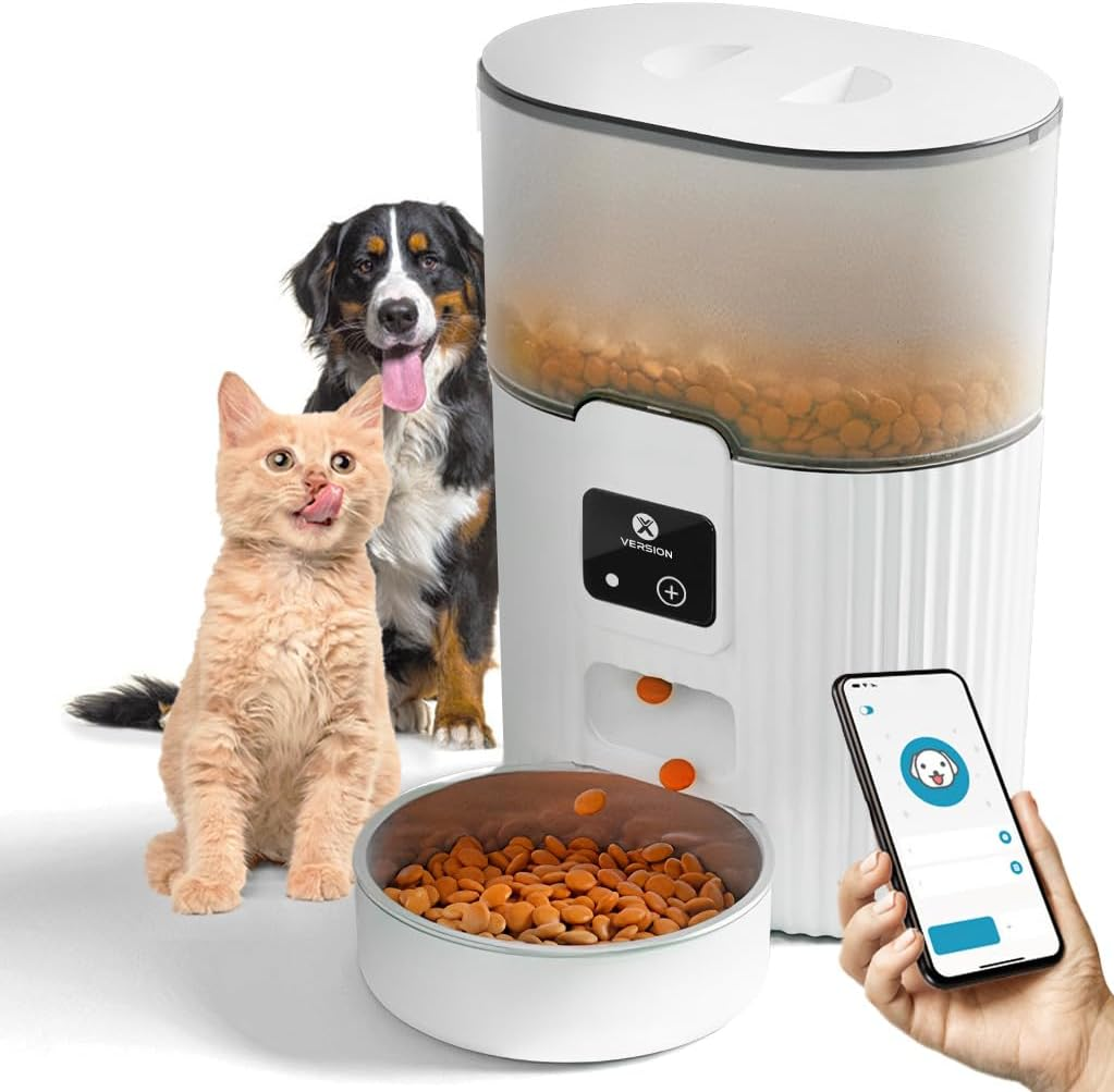 Xversion Automatic Cat Feeders with APP: Wifi Pet Food Dispenser for Cat & Small Dog, Smart Timed Auto Pet Feeder, Portion Control- Battery and Plug-In Power up to 10 Meals per Day (15 Cup) - White image number 6