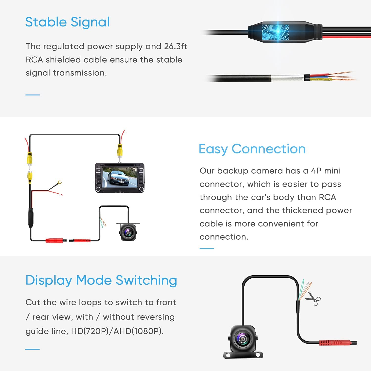 Pixelman Backup Camera,Ahd 1080P Metal 170 Degree Wide Angle Rearview Reversing Camera,Pmd2A-S Clear Night Vision IP69 Waterproof Reverse Rear View Camera for Car Vehicle SUV RV image number 2