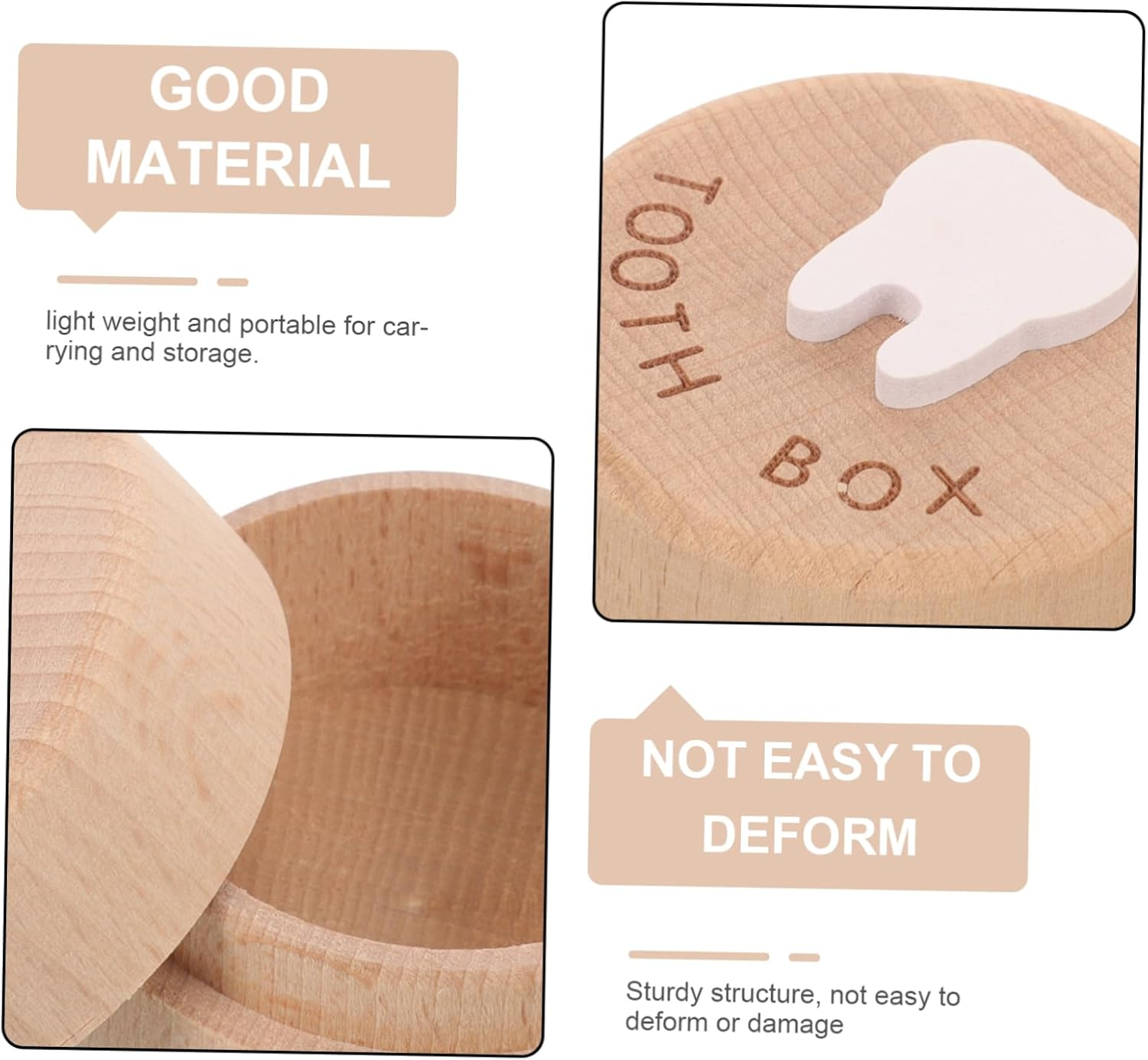 Wooden Baby Tooth Box Boys and Girls Tooth Holder Infant Fetal Hair Keepsake Organizer Souvenir Container for Boys and Girls image number 3