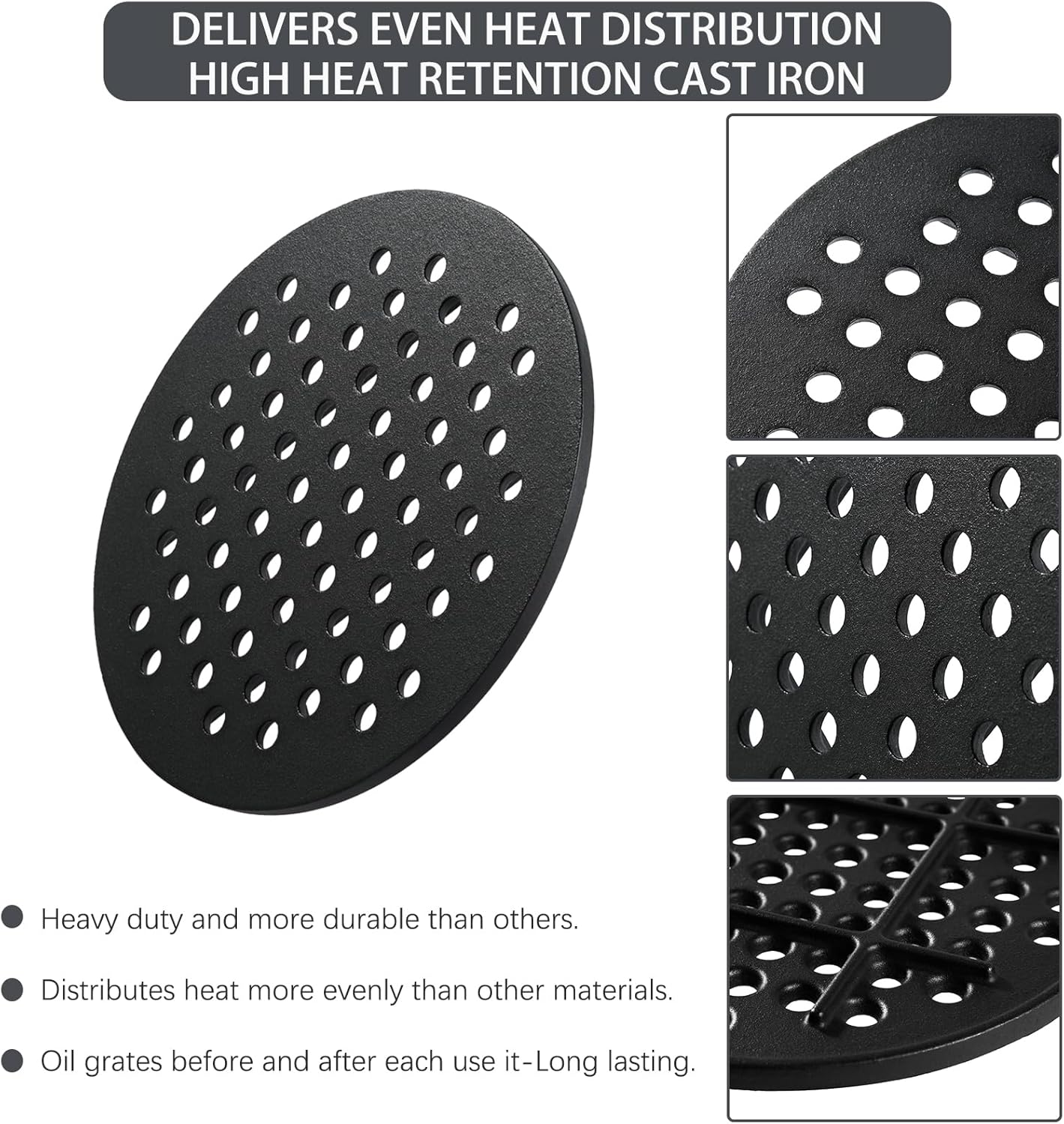 KJ-MFG23 Cast Iron Fire Grate for Kamado Joe 18 Inch Classic I II III Series KJ23RH KJ23RHC KJ23RHCI Grill Replacement Parts Charcoal Grate Bottom Plate Charcoal Smoker Grate Grill Accessories 1 Pack image number 5