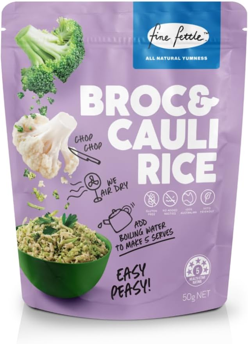 Fine Fettle Pantry Essentials Multi Pack (Cauli Rice 50G, Broc & Cauli Rice 50G, Zucchini Noodles 20G). Cauliflower, Broccoli and Zucchini Alternatives - Low-Carb, Gluten Free and Keto Friendly