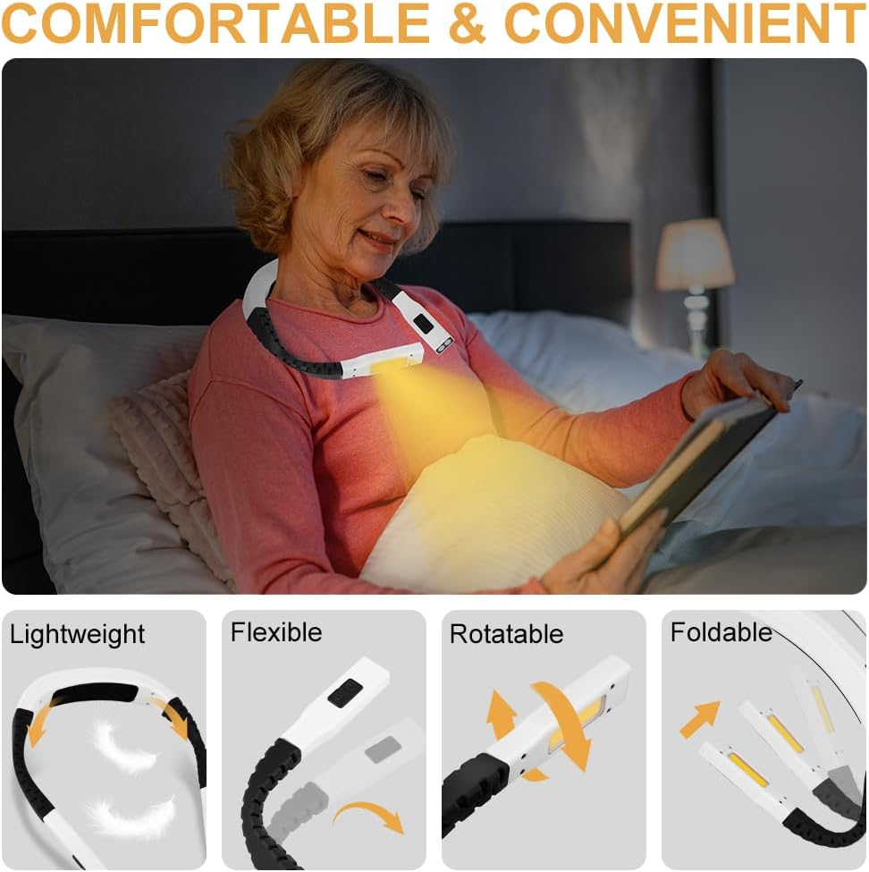 HOTUT Reading Lamp Neck, Book Reading Lamp Neck LED Book Lamp with Rechargeable Batteries, Ergonomic Reading Light with 4 Independent Light Sources, Adjusting Arm, Neck LED Book Lamp for Reading image number 3