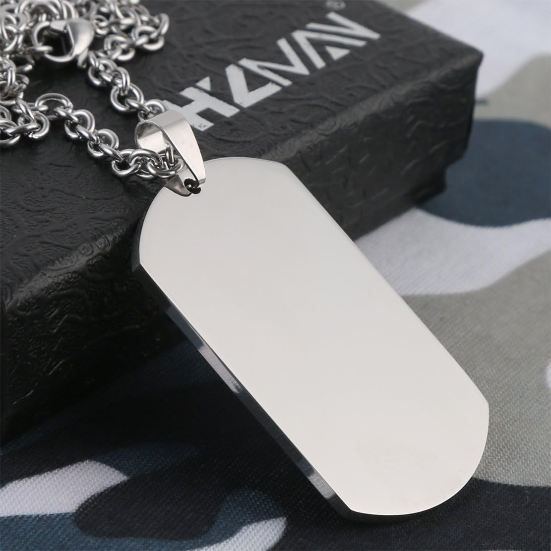 HZMAN Mens High Polishing Stainless Steel Dog Tag Pendant Necklace 22+2 Inch Link Chain - 2 Pieces Silver image number 5