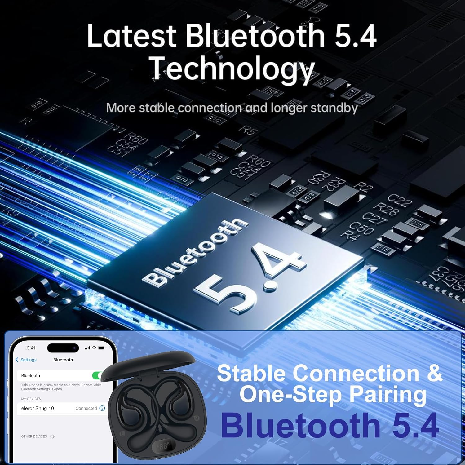 Eleror Open Ear Wireless Earbuds Bluetooth Running Headphones, 6G Ultra Lightweight Small Ear Buds with Nature Sound Earphones for Fitness/Workouts (Black)