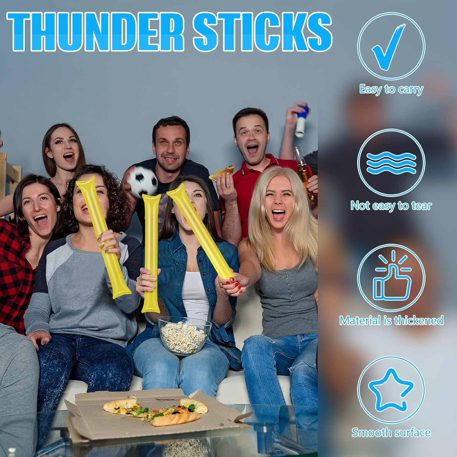 ZCYSRLQIN 50 Pcs Thunder Sticks Thicken Sporting Cheerleading Team Boom Sticks Cheering Sticks Plastic Clapper Inflatable Noise Makers Sporting Cheers Basketball Football Events Dance Party (Yellow) image number 2