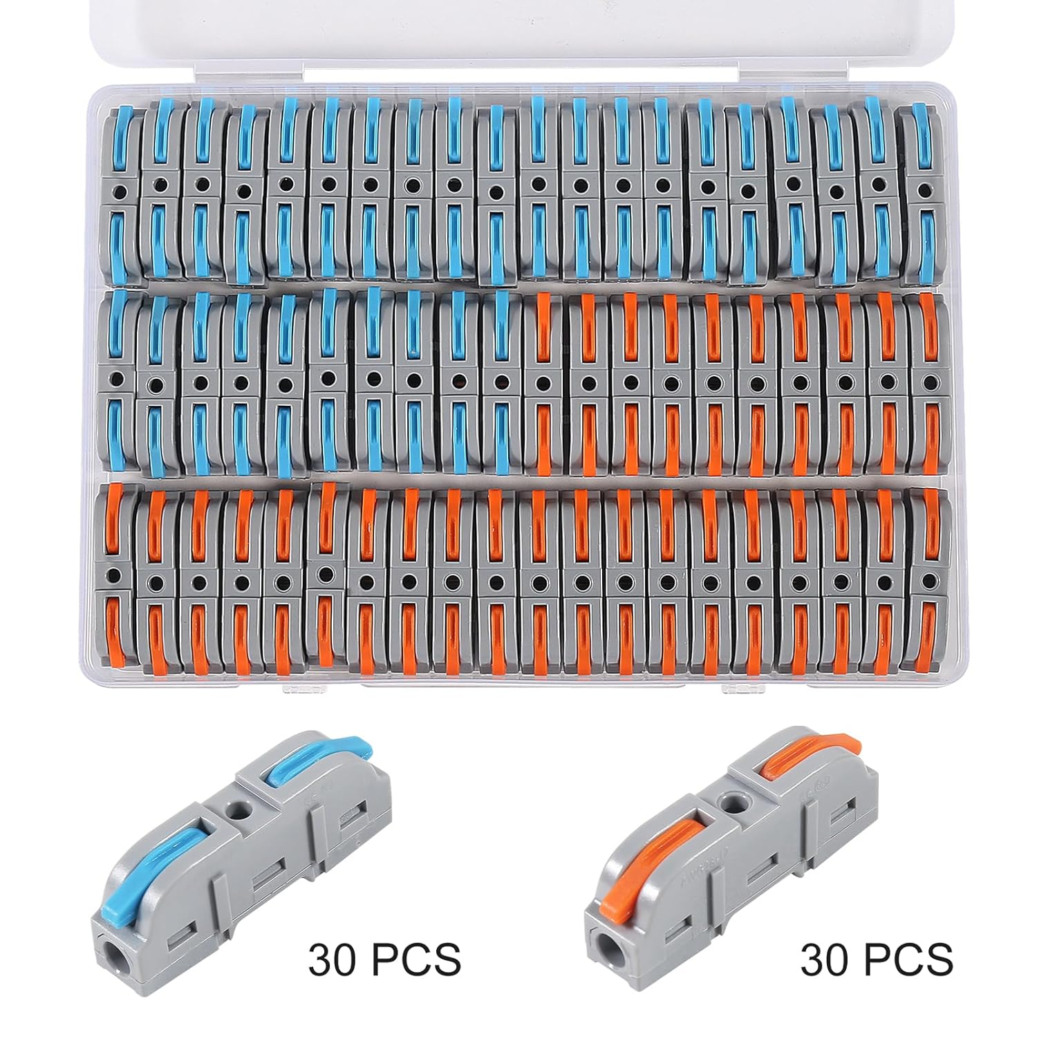 60Pcs Quick Connect Electrical Splicing Kit for Compact Inline Terminals, Lever Wire Nut - 28-12 AWG, 1 in 1 Out