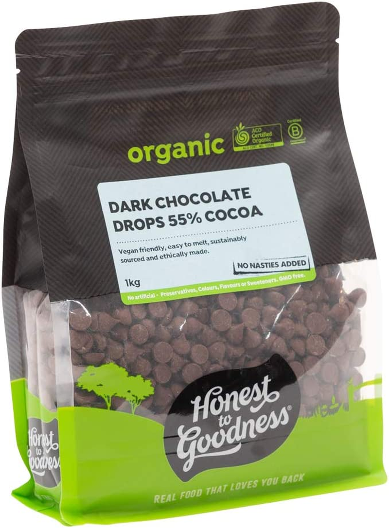 Honest to Goodness, Organic Dark Chocolate Drops 55% Cocoa, 1 Kg - a Luxurious Dark Chocolate Flavor, with a Smooth and Velvety Texture That'S Dairy-Free and Vegan-Friendly. image number 1