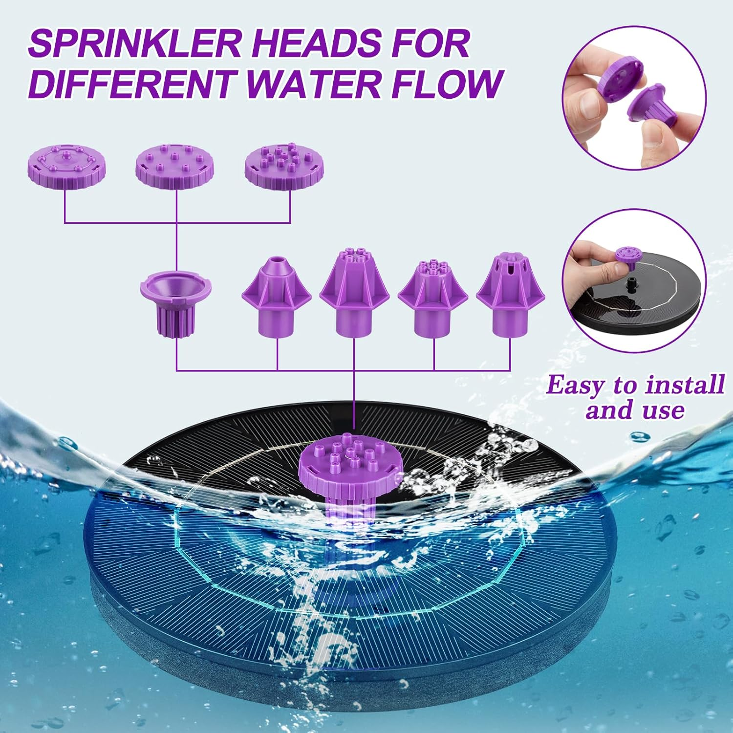 3.5W Solar Bird Bath Fountain Pump, Solar Powered Water Pump, Outdoor Water Fountain with 8-In-1 Nozzles, 4 Fixed Pipes for Hummingbirds, Garden, Pool, Pond image number 1