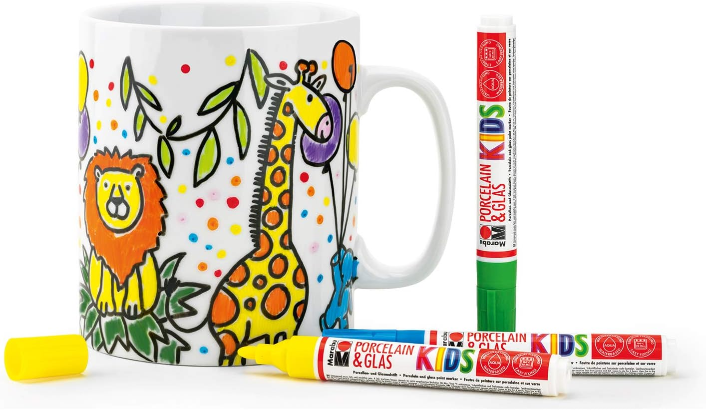 Marabu 0125000000084 - Porcelain and Glass Painter Kids Set Mega Fun, Porcelain Crayons for Children Set of 10, Dishwasher Safe after Firing, Universal Tip 1-3 Mm image number 4