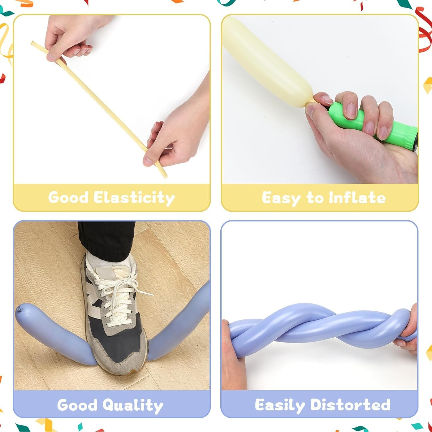 Lumjoy 200Pcs 260Q Long Balloons Pastel Assorted Mixed Color Thickening Skinny Latex Twisting Animals Modeling Magic Balloons for Weddings Birthdays Clowns Christmas Party Garland Decorations - Metallic image number 6