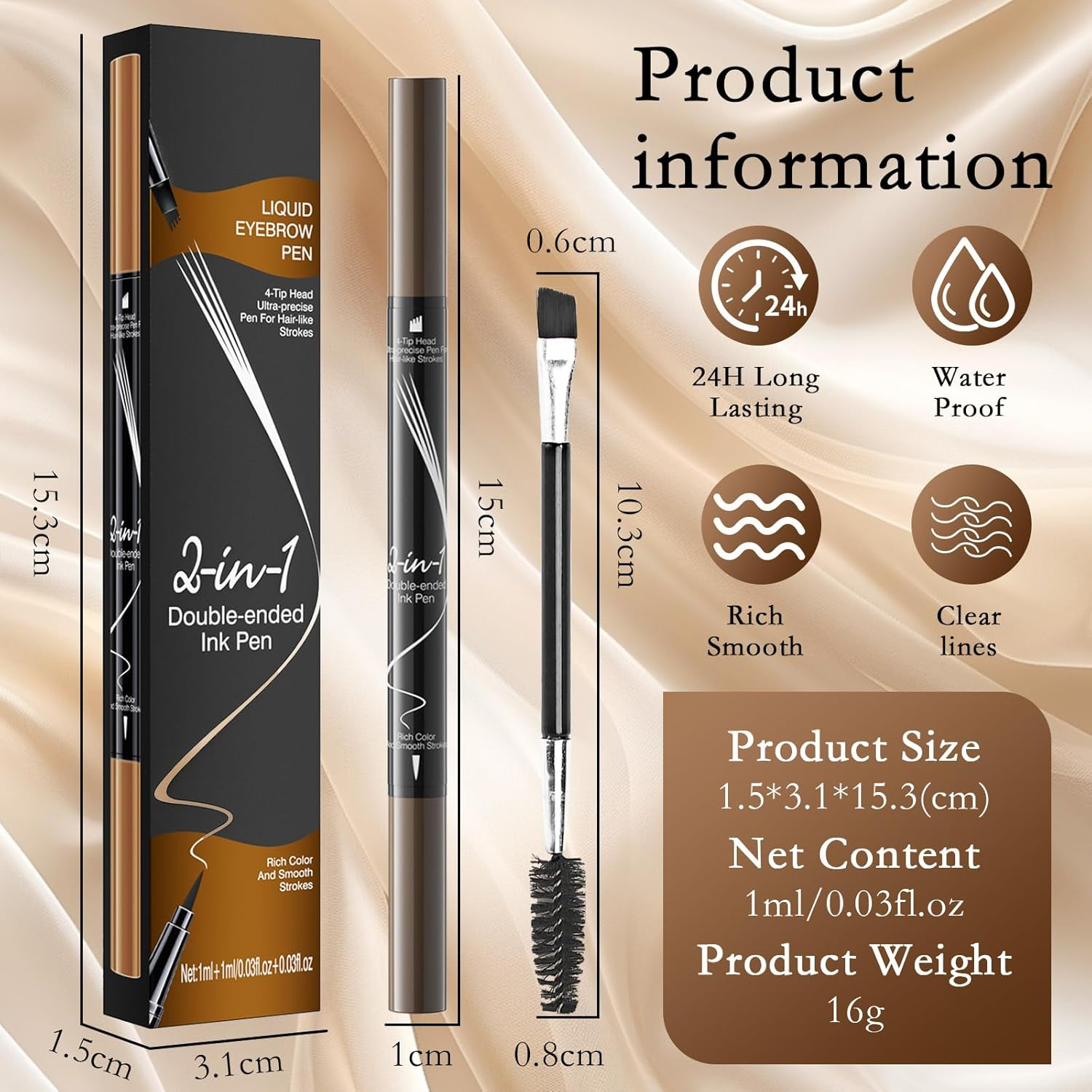 Eyebrow Pencil，Natural Looking Pencil with 4-Fork Tip and Eyeliner Dual Ended 2-In-1 Long Lasting, Waterproof and Smudge Proof (Dark Brown) image number 5