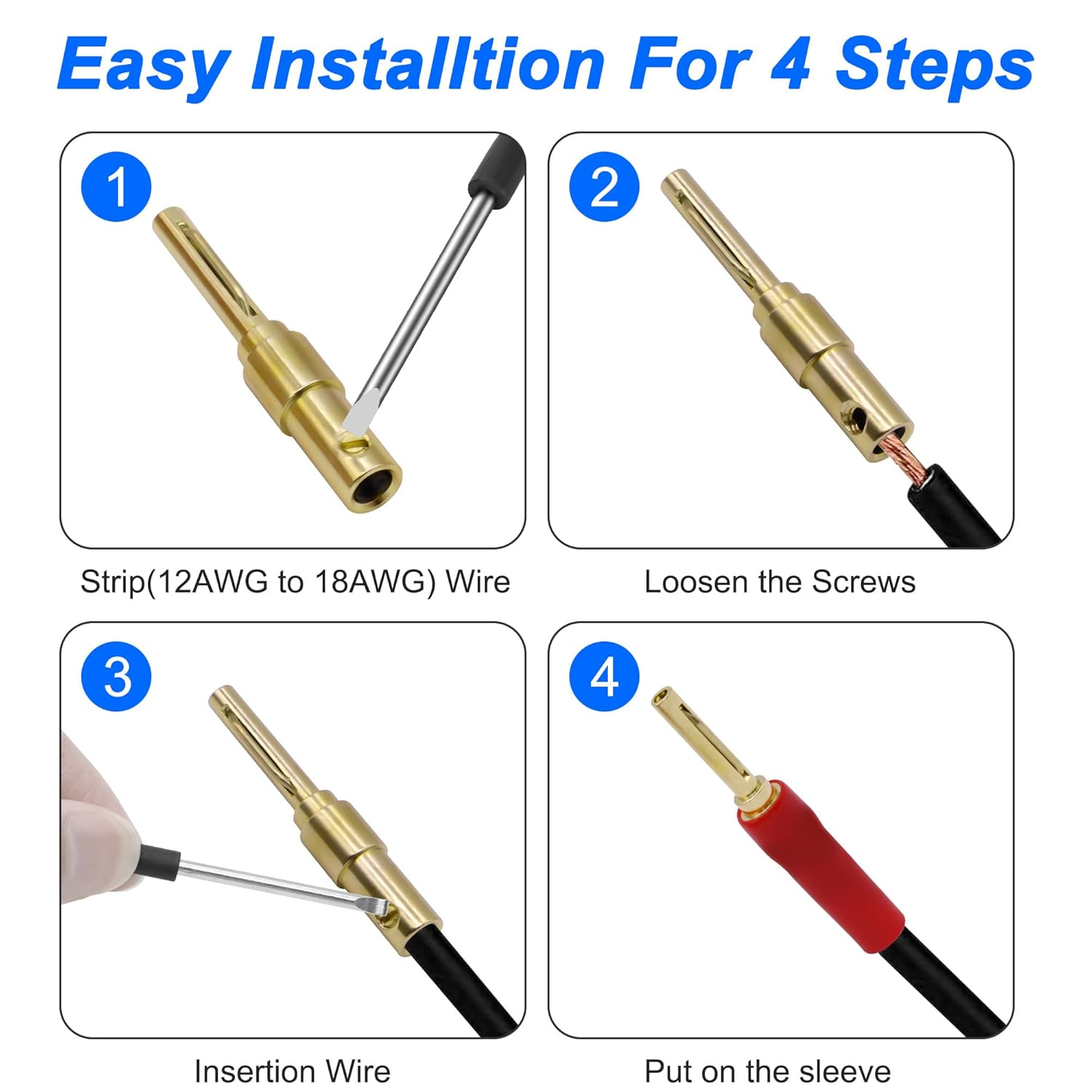 XMSJSIY 4MM Speaker Banana Plugs Hifi Screw Locking Banana Pins Connectors Gold Plated for Speaker Wire,Home Theater Audio/Video Receiver Sound Systems - 4 Pairs image number 1