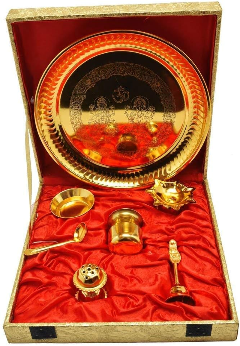 Samyuktha Beautifulpooja Thali Set with Gift Box -Indian Festival Puja Thali for Navratri | Golden Color Pooja Thali Box | Pooja Thali Set | Pooja Thali for Home/Temple/Mandir image number 2
