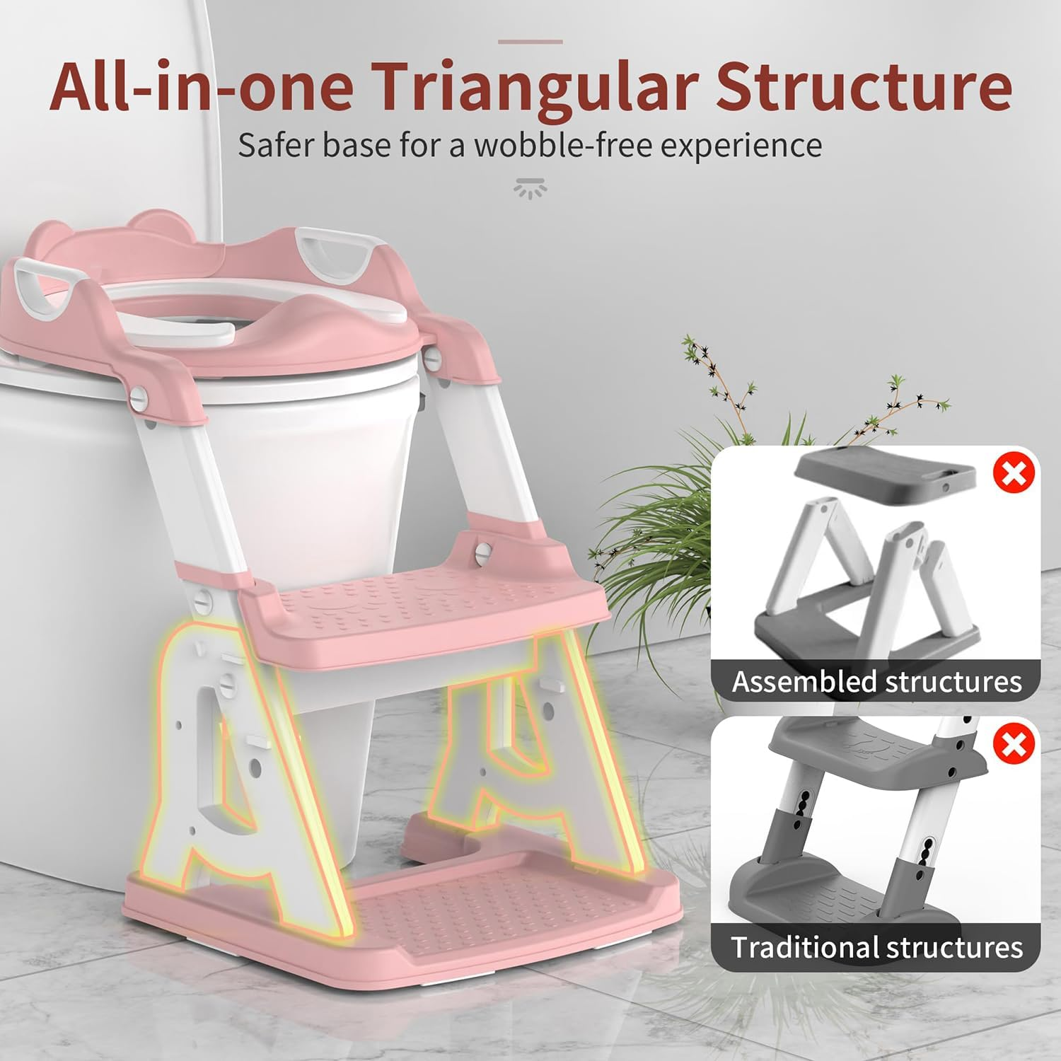 Toilet Potty Training Seat with Step Stool Ladder, Upgrade Toddler Toilet Seat for Boys and Girls, 2-In-1 Potty Training Toilet with Soft Cushioned Seat Splash Guard, Comfortable Safe image number 1