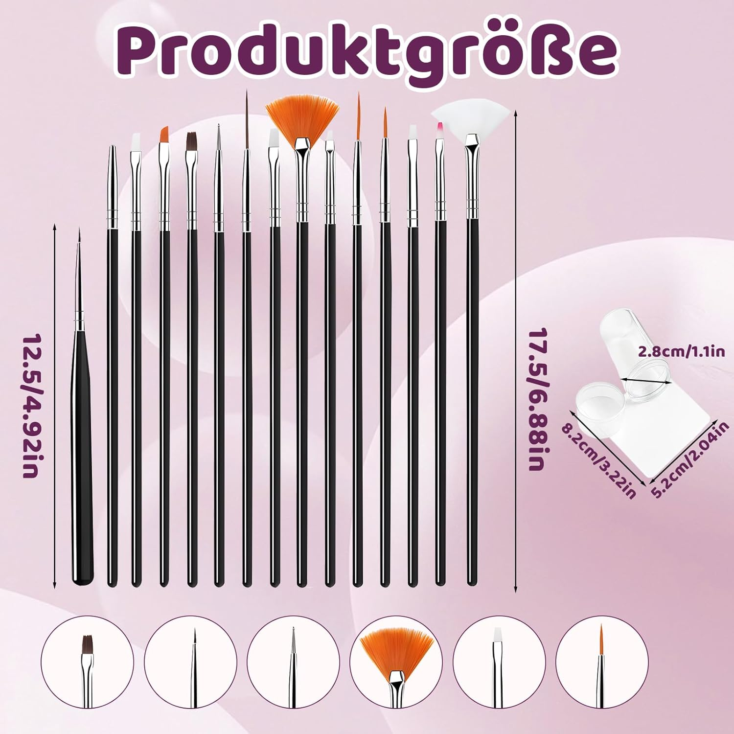 Nail Art Brush Set with 15 Precision Brushes and Blending Palette Black image number 5