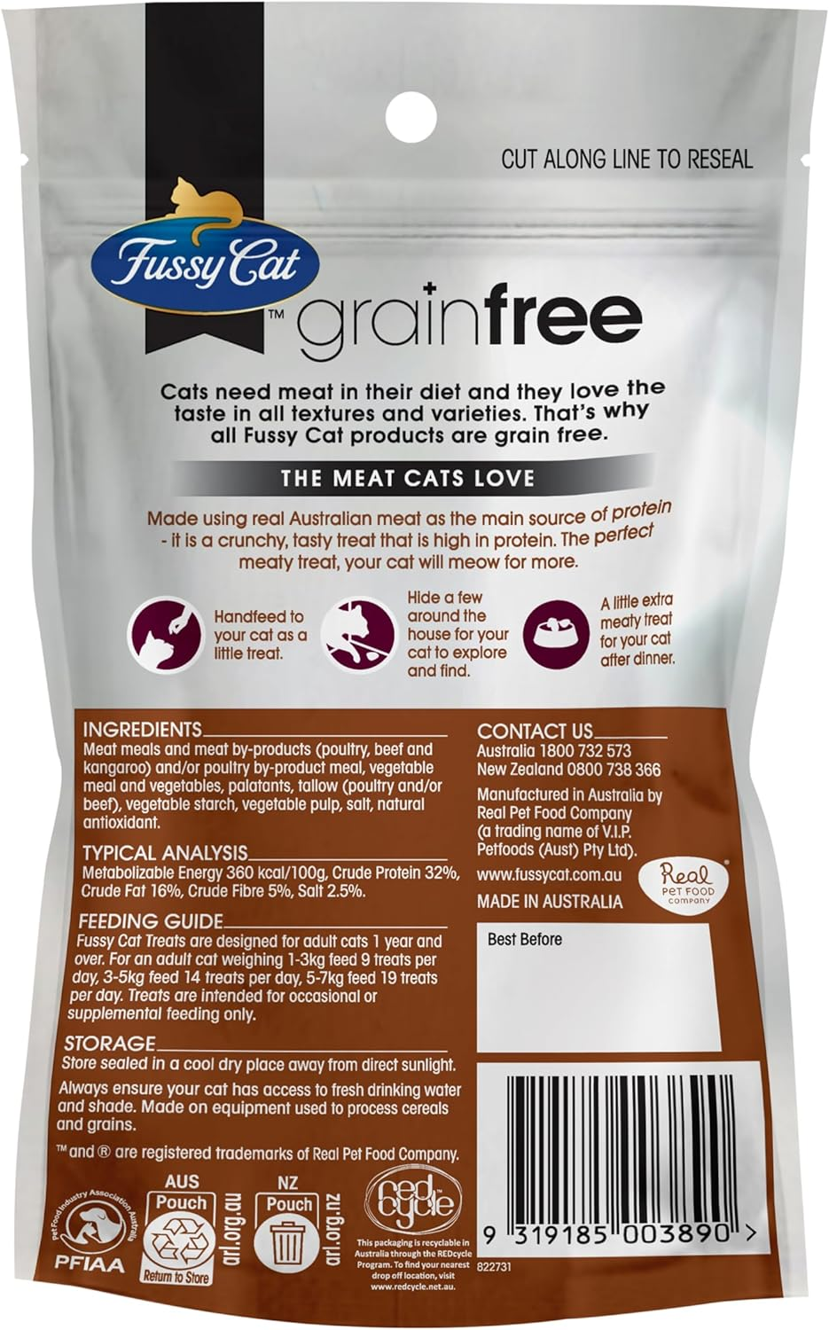 Fussy Cat Grain Free Crunchers Cat Treats, Kangaroo 9X100G - High-Protein Crunchy Treats, Made with Real Kangaroo for Maximum Flavour image number 1