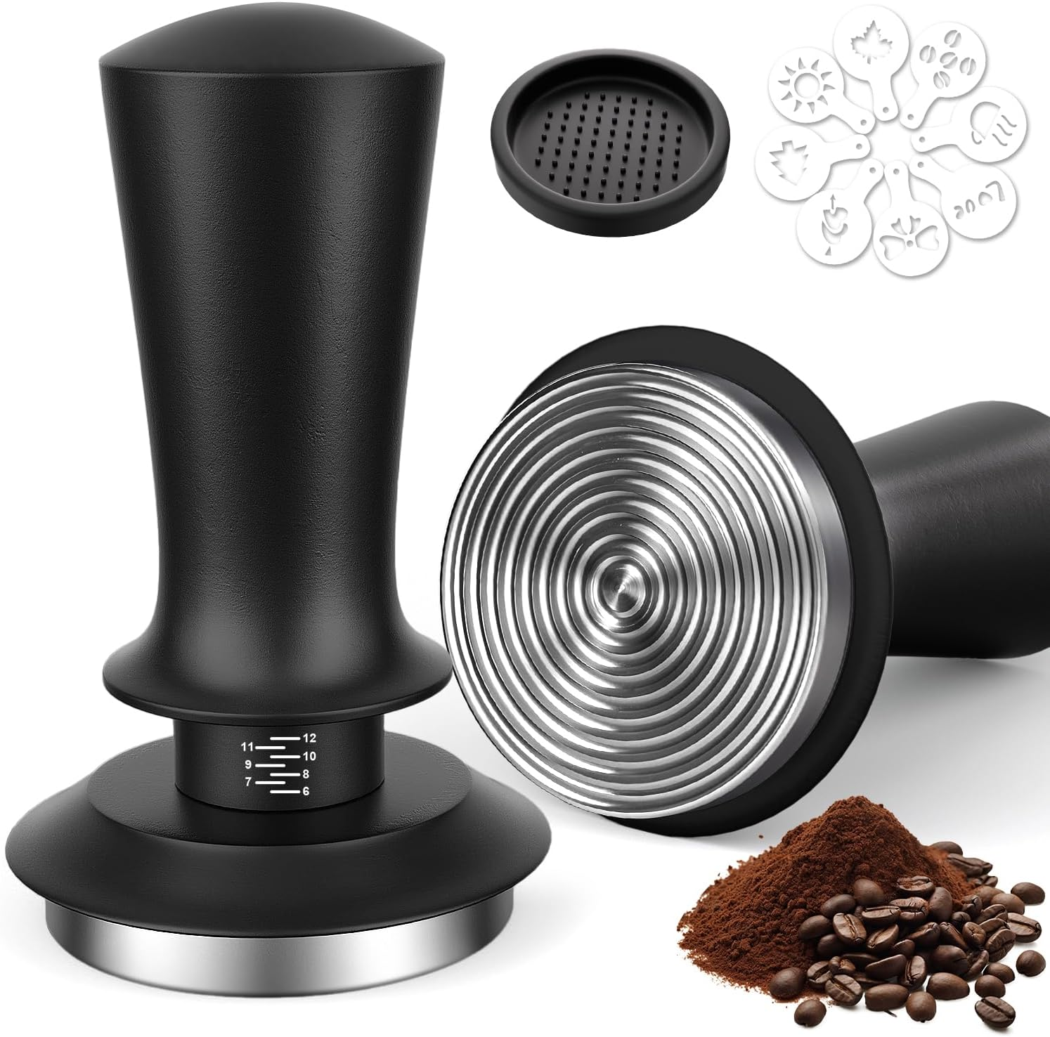 Xkimos 53Mm Coffee Tamper with 53.3-54Mm Portafilters,Coffee Tamper with 304 Stainless Steel Corrugated Base,Compatible with Popular Sage Models,Spring Loaded Adjustable Pressure Coffee Tamper image number 1