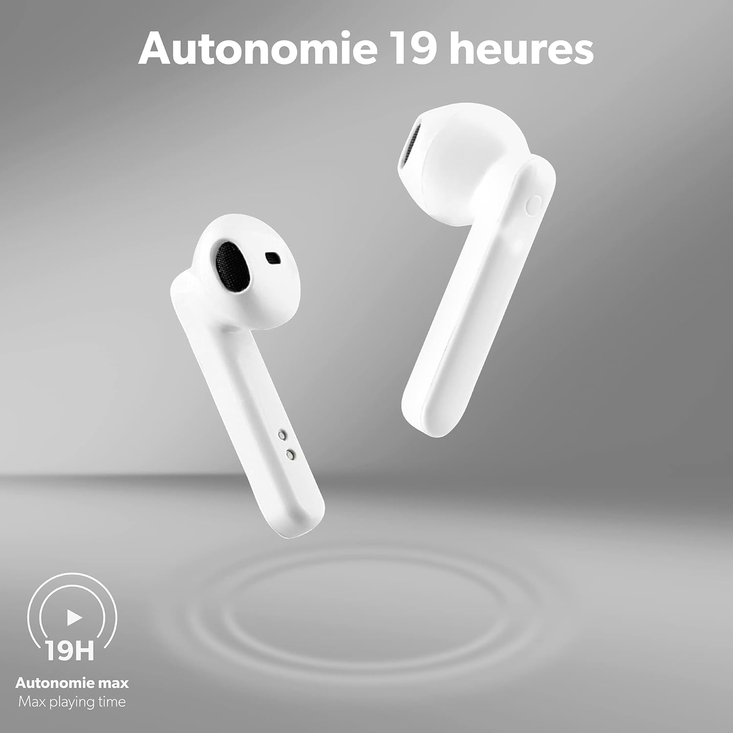 T'Nb Bluetooth Headphones 5.0, TWS Wireless Half In-Ear Headphones with Built-In Microphone, Battery Life up to 19 Hours of Listening Time, Touch Control of Music and Calls, Shiny - White image number 1