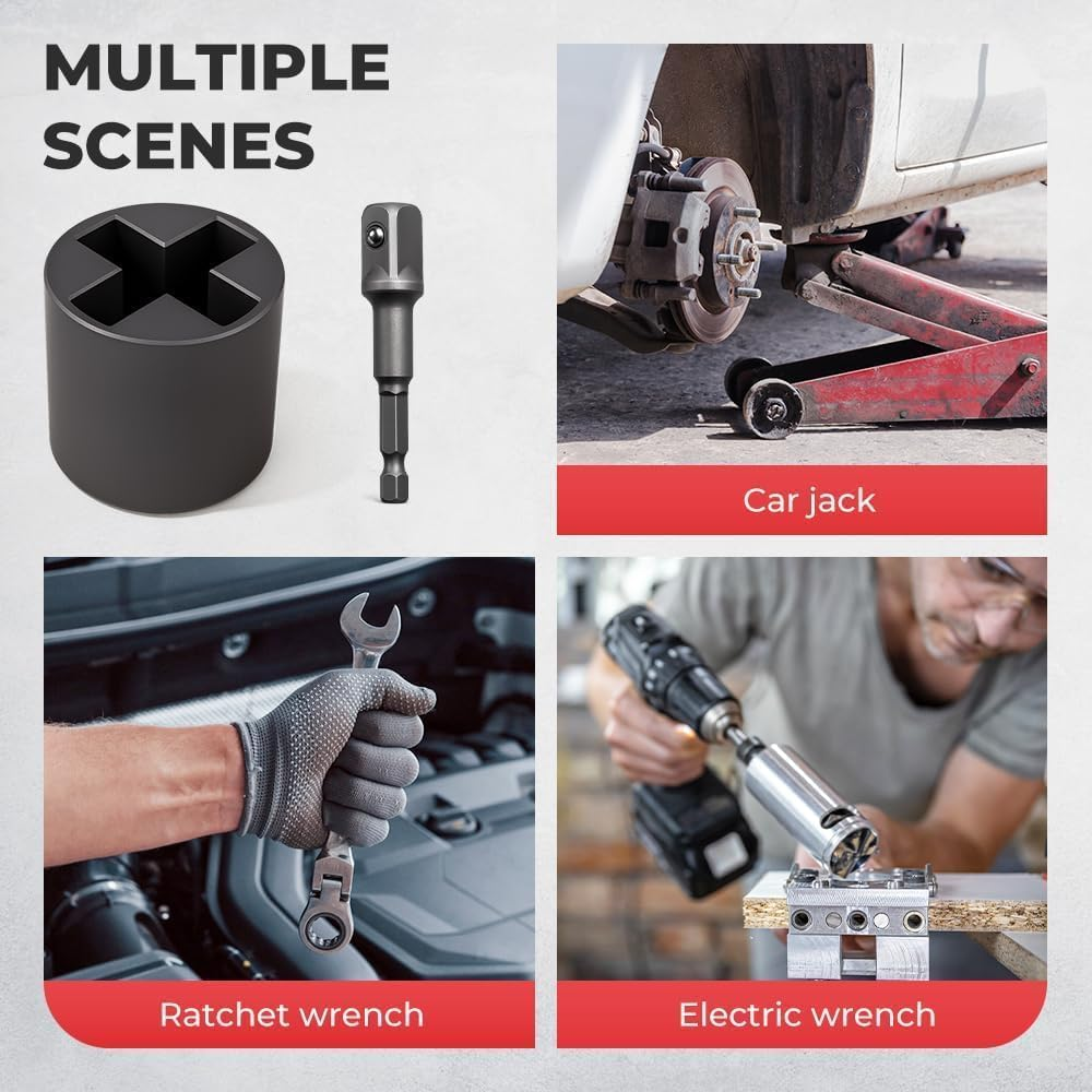 Heavy Duty Scissor Jack Socket for Car Jack and Electric Wrench Adapter Universal Fit for Trailer, RV, Truck, Auto Repair and Quick Labor Saving Car Lift Tool with Durable Steel Construction