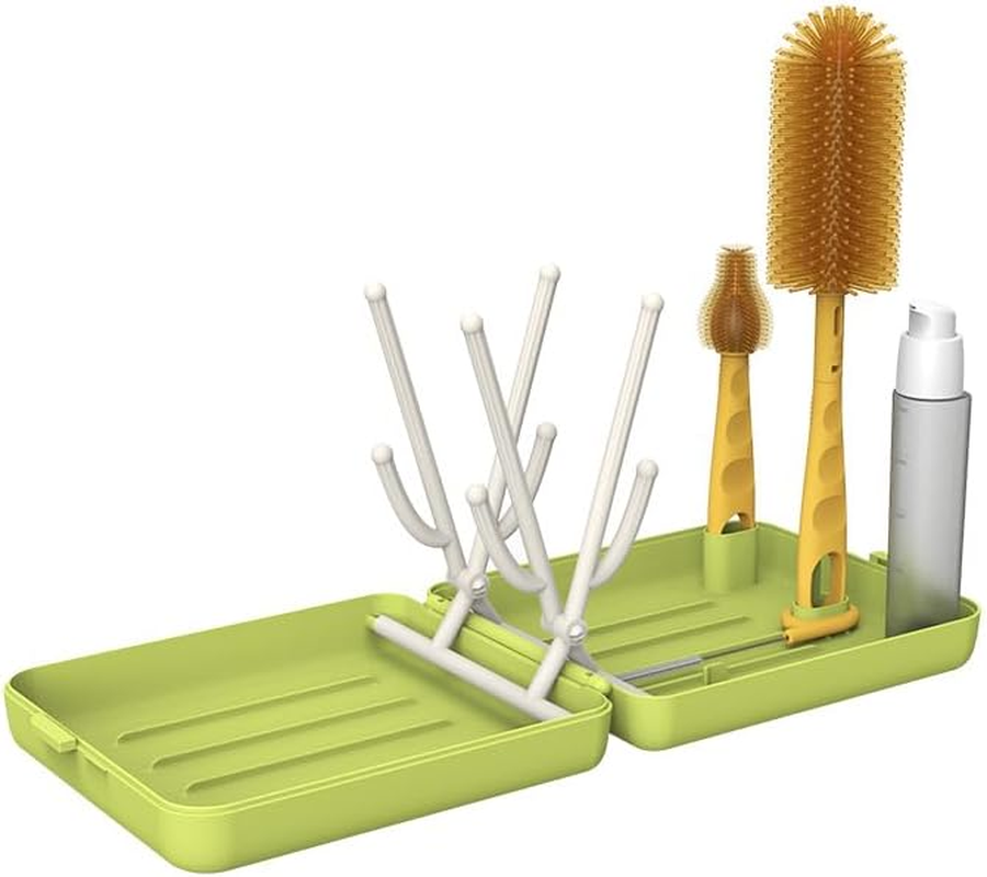 3-In-1 Baby Bottle Cleaner Kit with Pacifier & Straw Brush, Portable Travel Brush Set for Baby Care - Includes Scrubber, Dispenser Bottle & Drain Column (White)