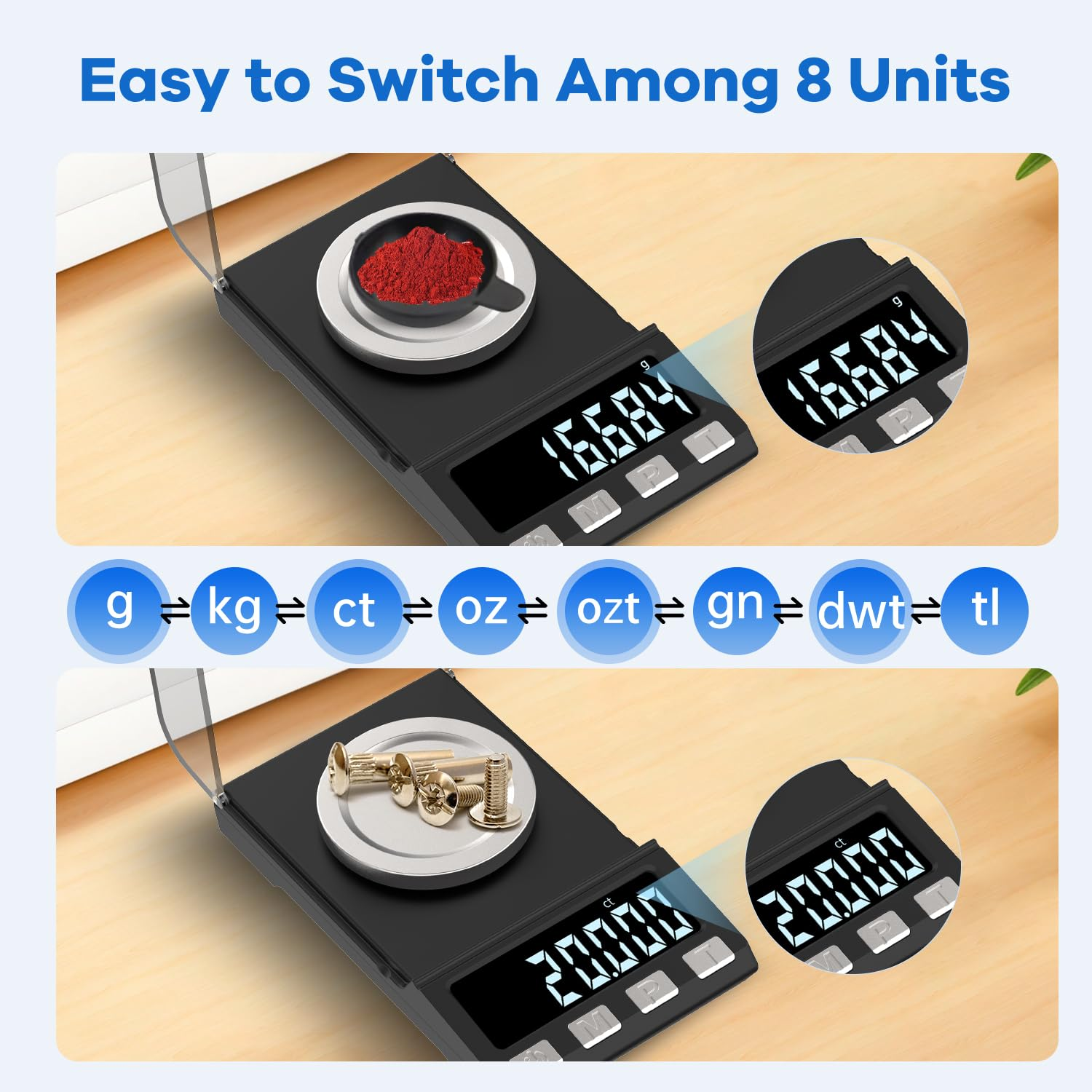 Digital Milligram Scale 100G/0.001G Rechargeability, High Precision Portable Jewelry Scale, Powder Scale, Micro Scale for Powder Medicine, Gold, Gem, Reloading, Calibration Weight image number 5