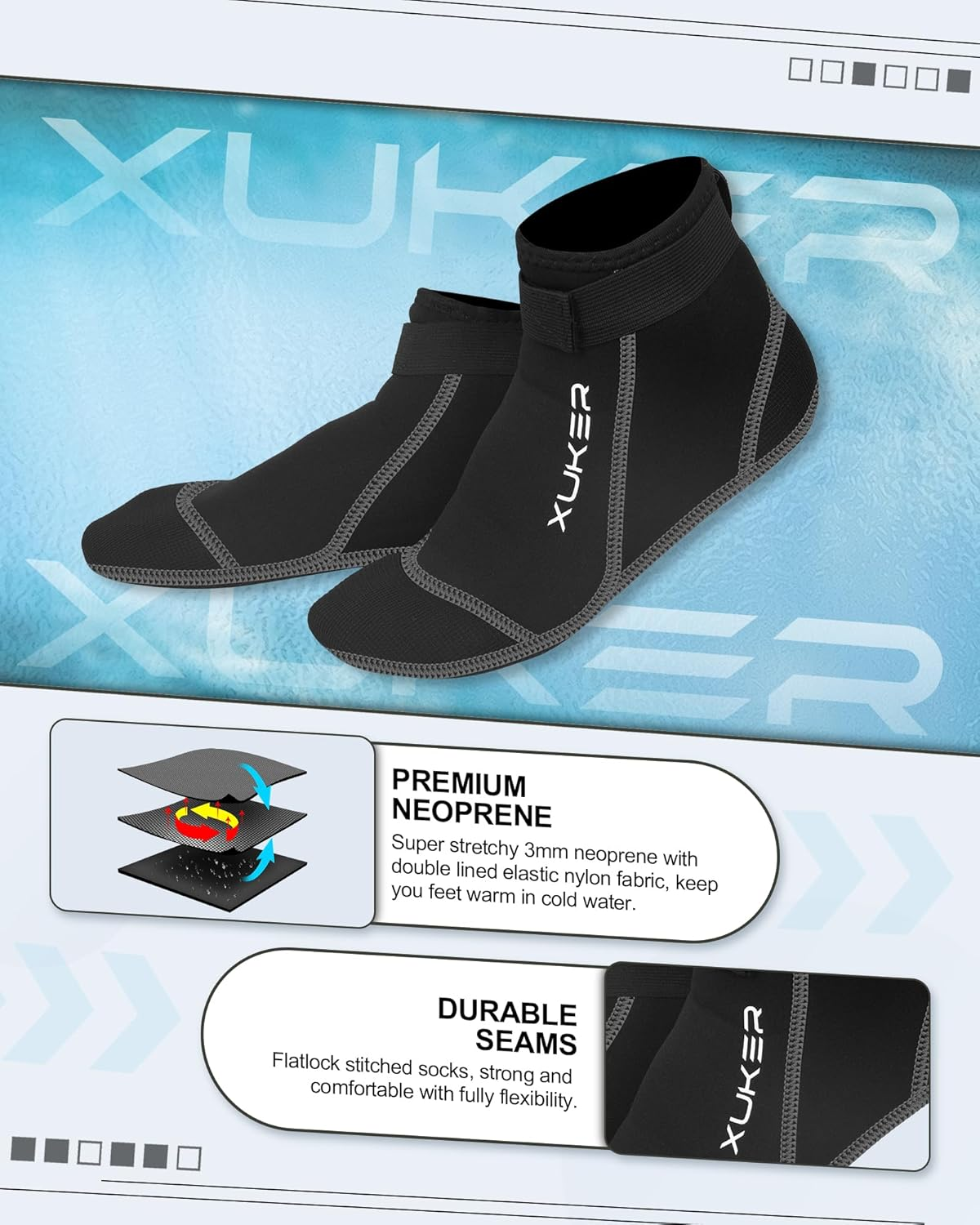 XUKER Neoprene Socks, 3Mm Beach Volleyball Sand Soccer Wetsuit Socks Water Booties for Diving Snorkeling Kayaking Paddling image number 3
