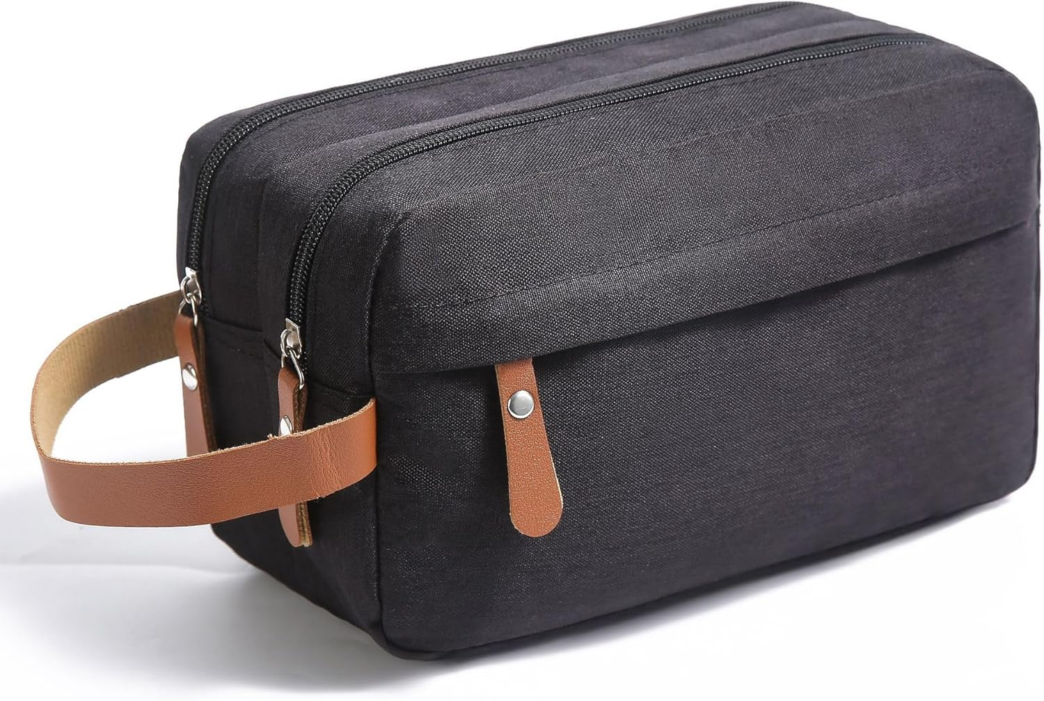 Men'S Double Layer Toiletry Organizer Traveling Bag with Handle, Portable Travel Shaving Dopp Kit Water-Resistant Cosmetic Pouch, Oxford Cloth Toiletry Bag Travel Shaving Dopp Kit for Men, Black image number 3