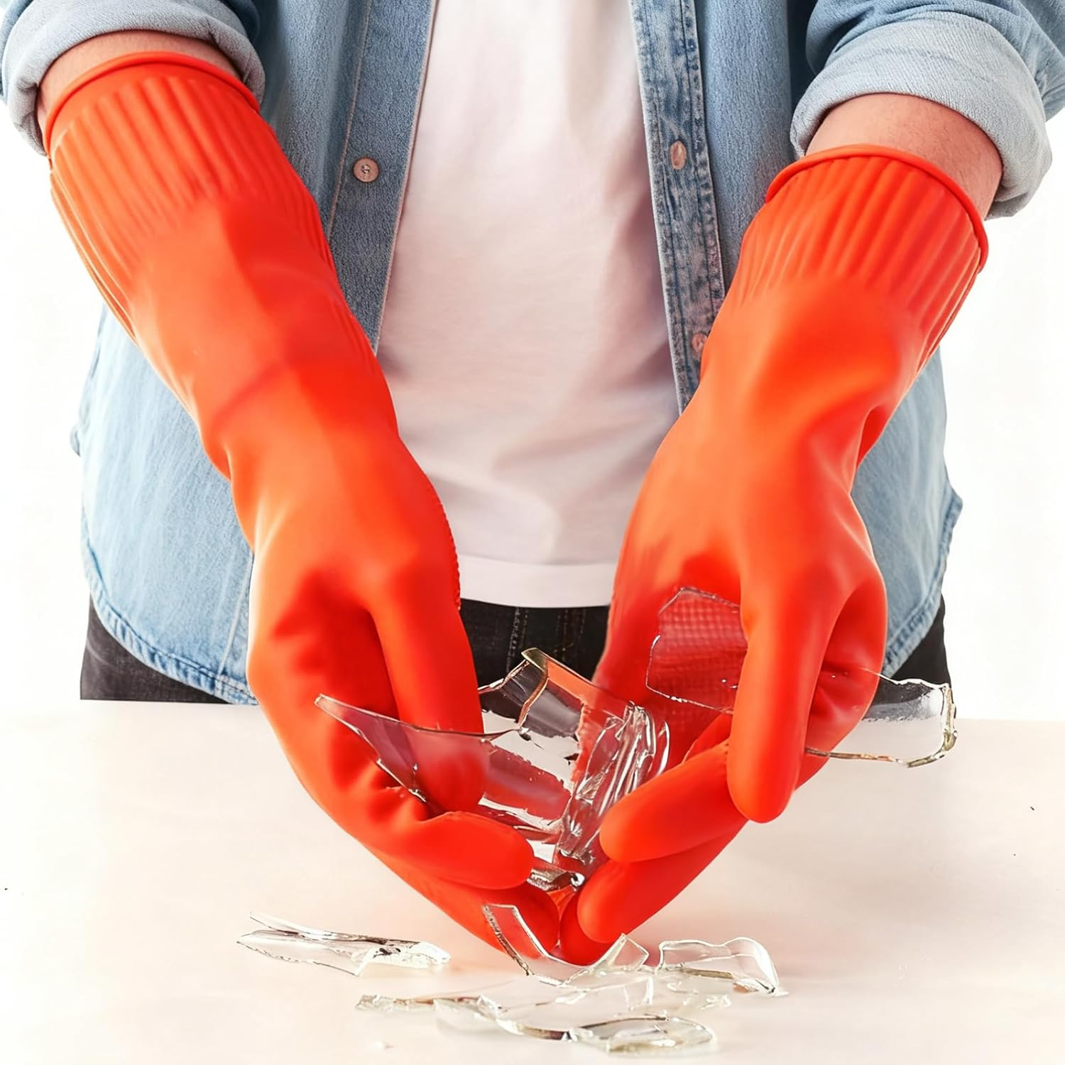 2 Pcs (1 Pair) 55Cm Red Latex Household Rubber Gloves,Durable Thick Cleaning Gloves, Extralong Dishwashing Gloves, for Dishwashing and Housework, Protecting Hands and Sleeves image number 2