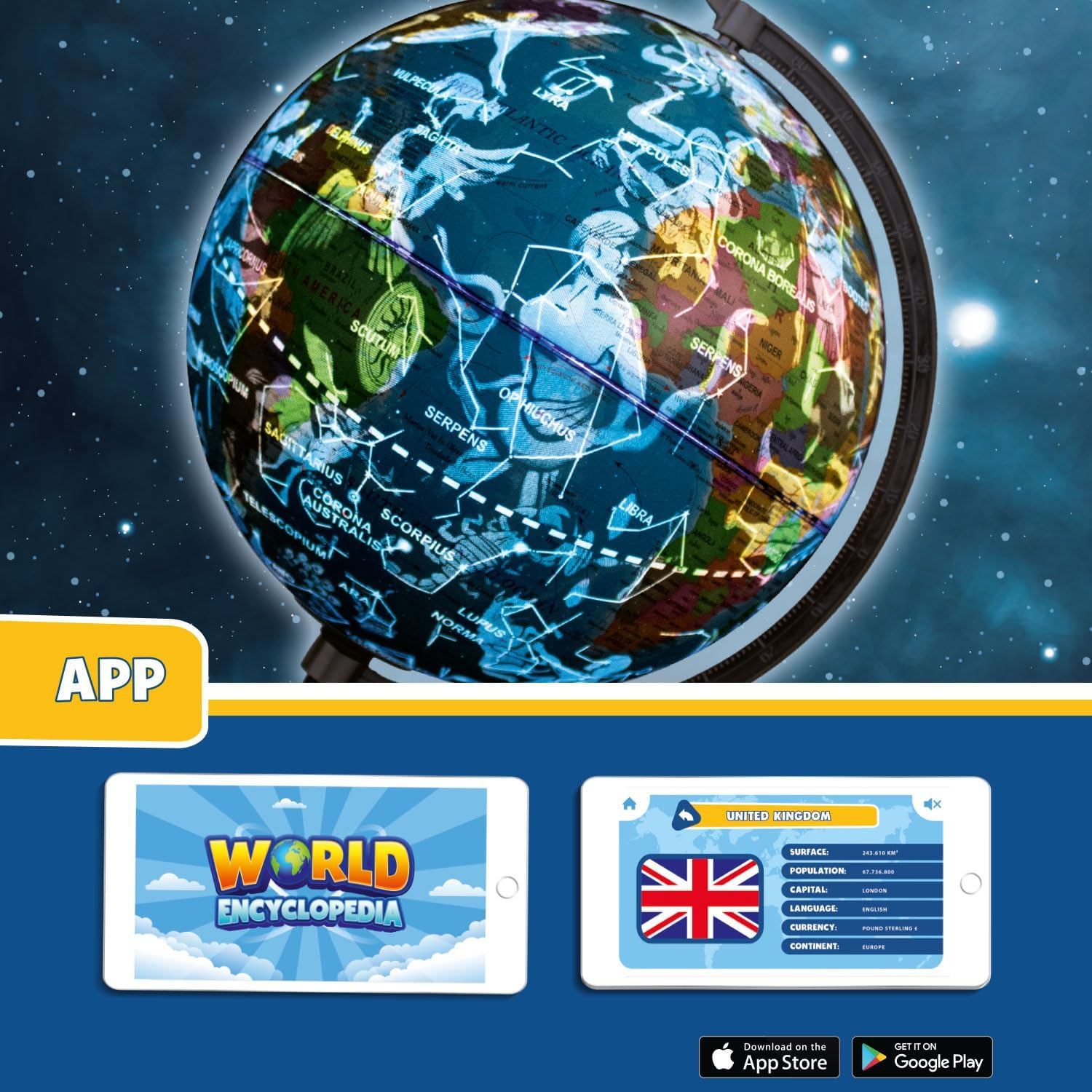 Big Minds Children'S Globe in English, Children'S Globe Illuminated with LED Light, Children'S Globe with Night Mode and Day Mode, Interactive Globe with App image number 1