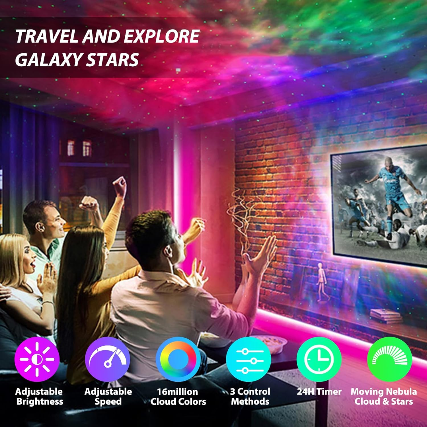 Smart Star Projector Galaxy Light, LED Starry Sky Night Light Control by Wifi App and Voice, Compatible with Alexa & Google Home, Adjustable Cloud Stars, Brightness and Time (Black) image number 5