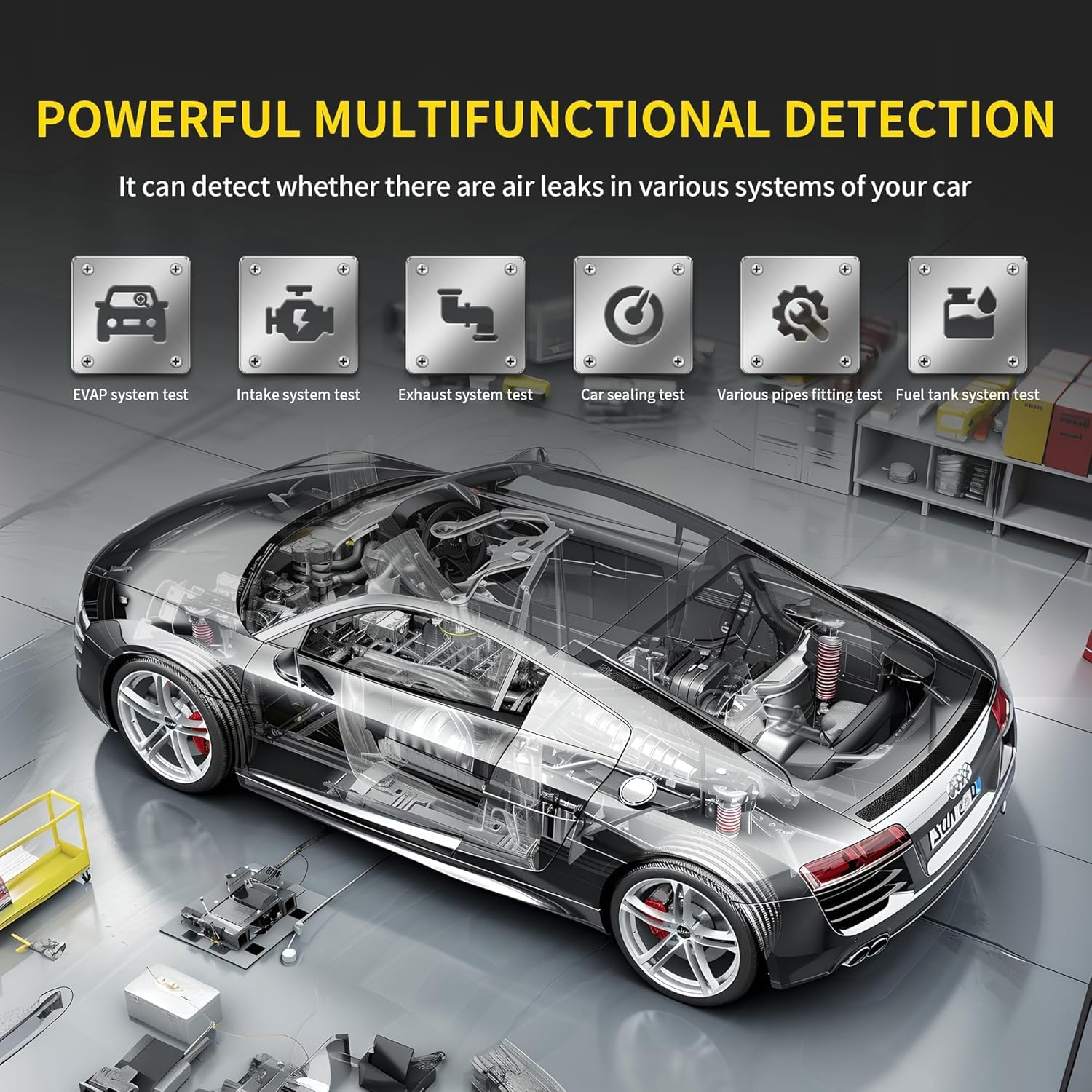 Smoke Machine Automotive Built-In Air Pump, 12V DC Smoke Leak Detector for Pipe System, Fuel Leakage, Leakage Diagnostic Tester for Ute, Cars, Trucks, Motorcycle, ATV, Boats, Snowmobiles image number 3