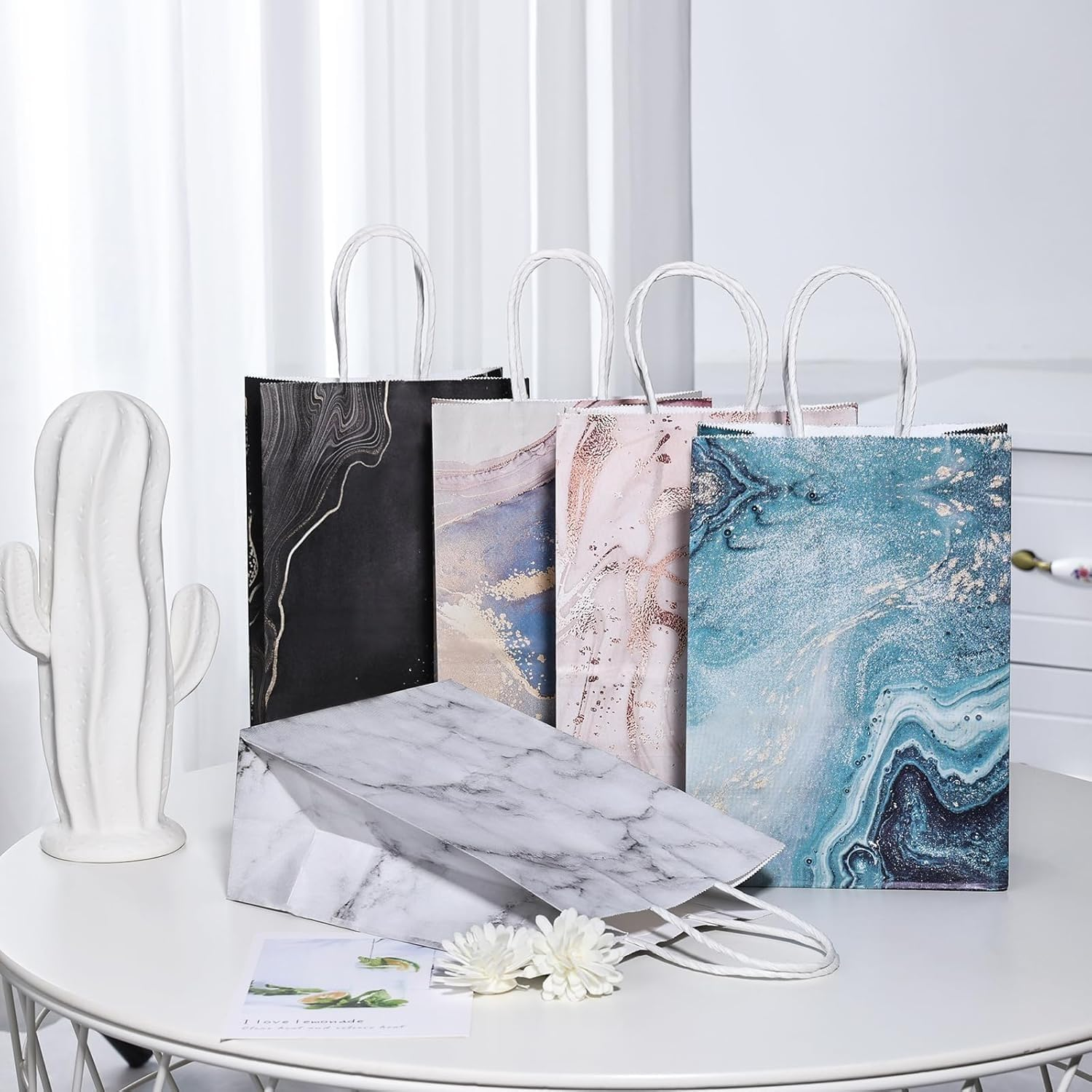 Kraft Paper Gift Bags with Handles, Pack of 10 Gift Bags, Kraft Paper Bags with Handle, Multiple Colours, Party Bag Set, Suitable for Wedding, Birthday, Party Accessories and Gifts - Dinosaur Five Colors image number 2