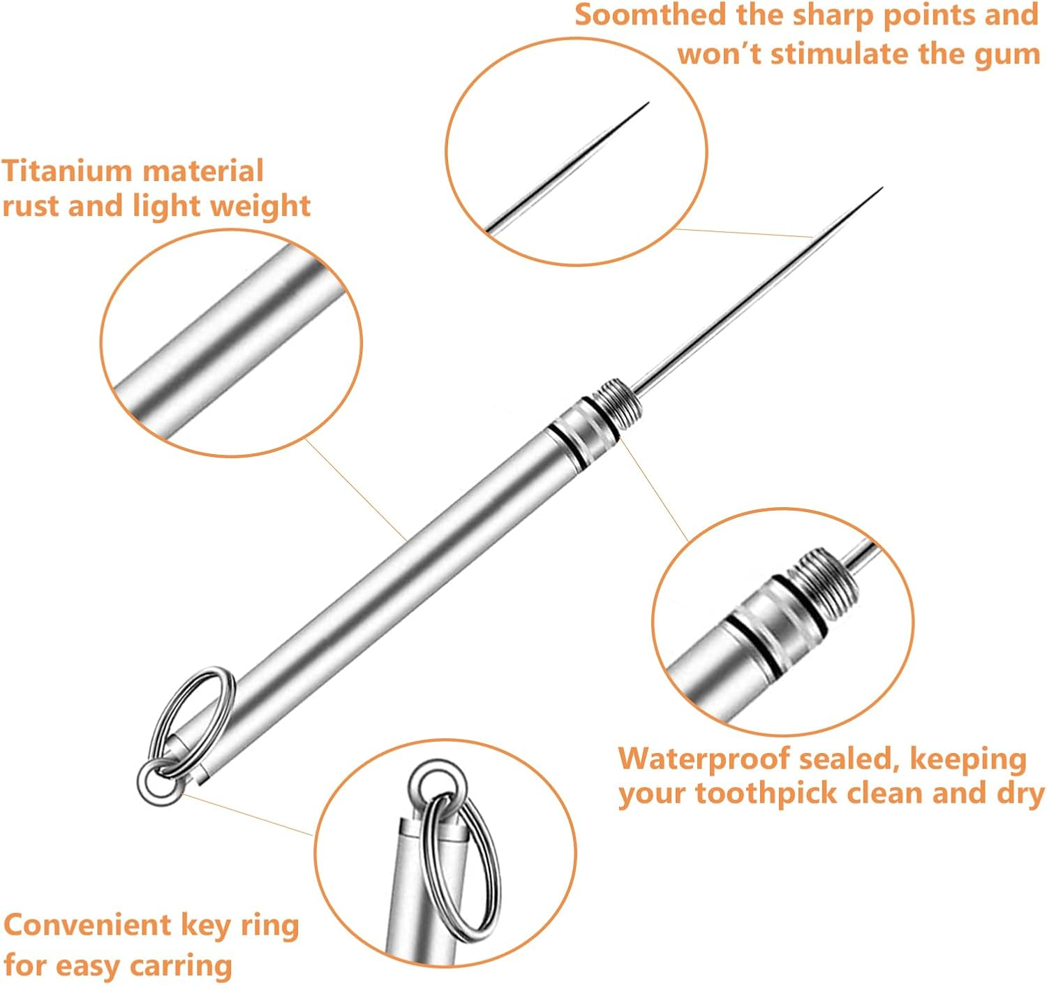 Qlfecle Portable Mini Titanium Toothpicks Holder, 2 Pieces Stainless Steel Metal Toothpicks Reusable Toothpick for Home Outdoor image number 4