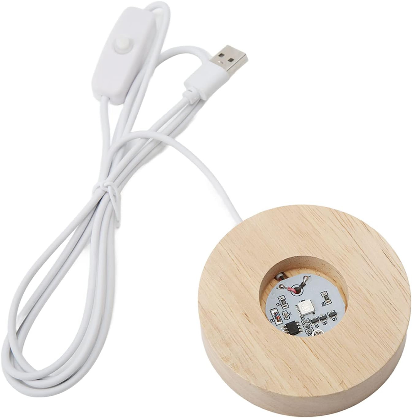 LED Light Base, Lighted Base for Glass Art, Wooden LED Light Display Base for Crystal Glass Art Resin, USB 5V LED Light Display Base Stand, round (White Light Base)