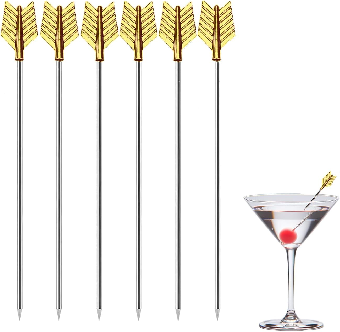 Heart Cocktail Picks for Drinks 4 Inch Stainless Steel Reusable Martini Picks Cocktail Garnish Skewers for Olive, Twist, Berry, Beach Style Decor 6-Piece