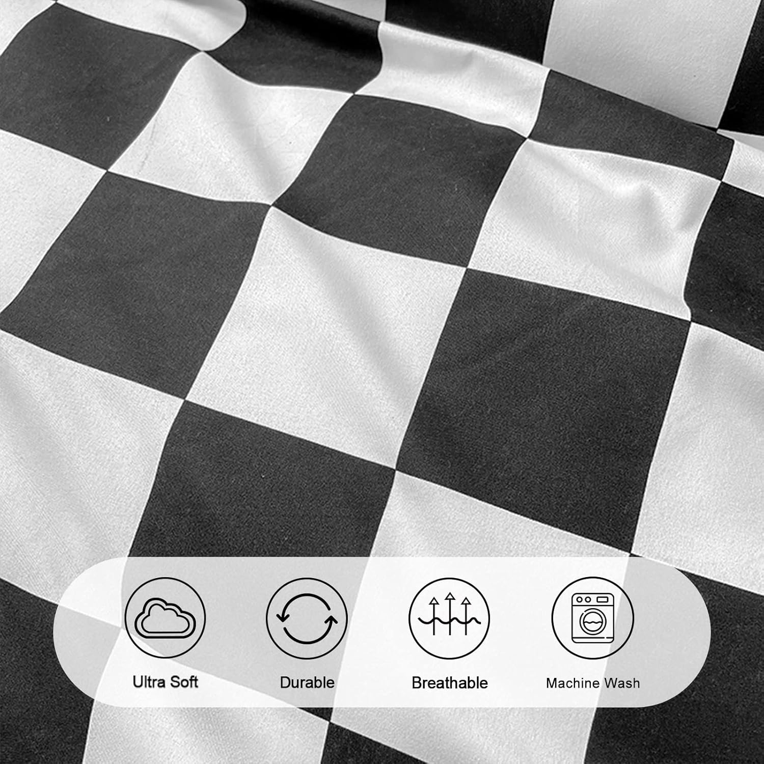 Lunoroey Checkered Duvet Cover Set King Size Black and White Checkerboard Plaid Grid Quilt Cover Geometric Microfiber Soft Bedding Set (1 Duvet Cover and 2 Pillowcases) image number 5