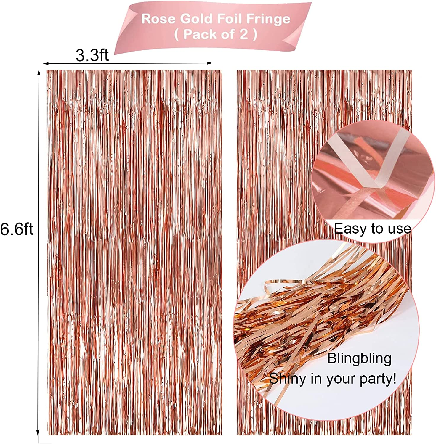 Birthday Decorations Rose Gold Party Supplies Happy Birthday Banner Rose Gold Balloons Foil Curtains Hanging Swirls Cupcake Toppers for Girls Women Princess Party - Rose Gold image number 3