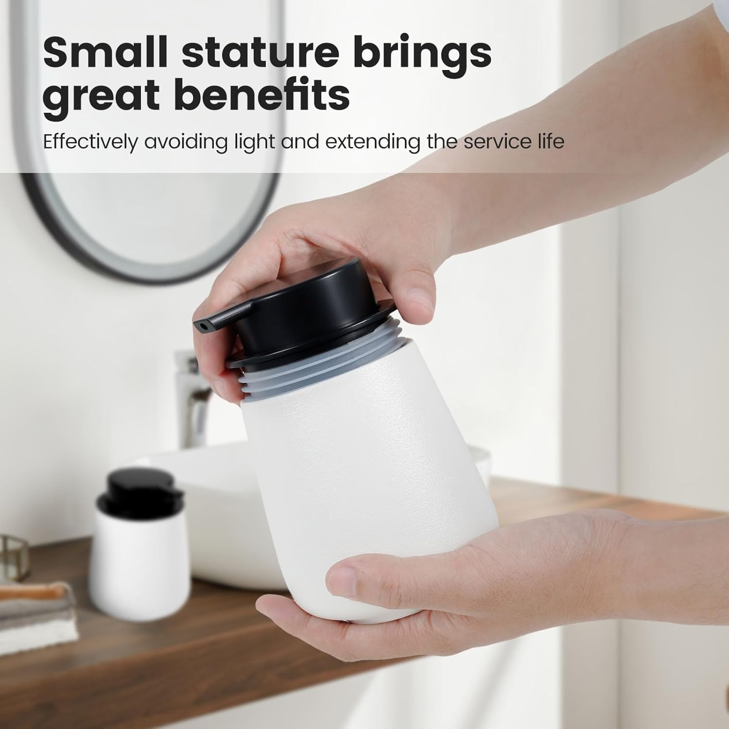 Fwqofvk Ceramic Black Soap Dispenser, Safe Ceramic Dish Liquid Dispensing Container, Lotion Soap Pump for Bathroom 12.5X9.5X9.5Cm (White) image number 4