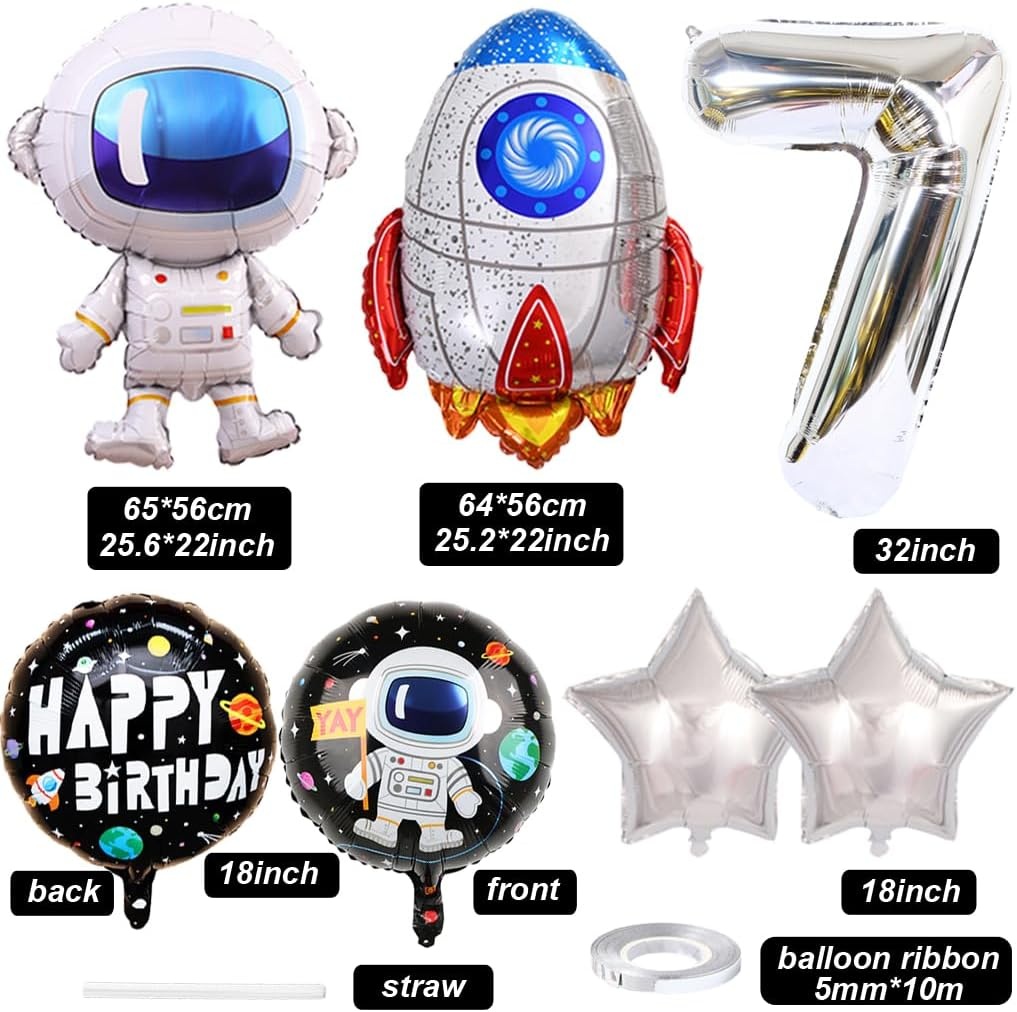 Weenkeey 7Th Birthday Space Balloons Giant Astronaut Rocket Foil Balloons Silver Number 7 Helium Balloon 7Th Birthday Balloons Spaceman Mylar Balloon for Boy Birthday Party image number 5