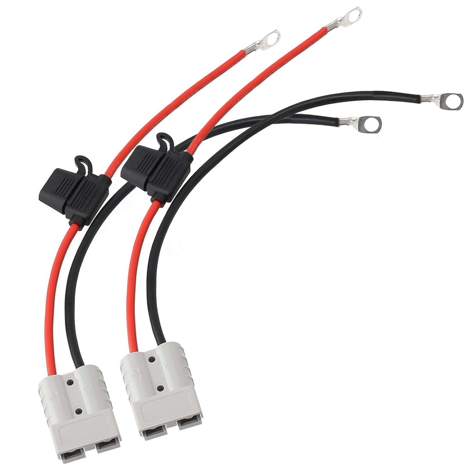 MAEZOE 2Pcs 50A Anderson Plug to Ring Terminal Cable with Fuse Box, Heavy Duty Battery Quick Connect for RV Solar Power and Caravans