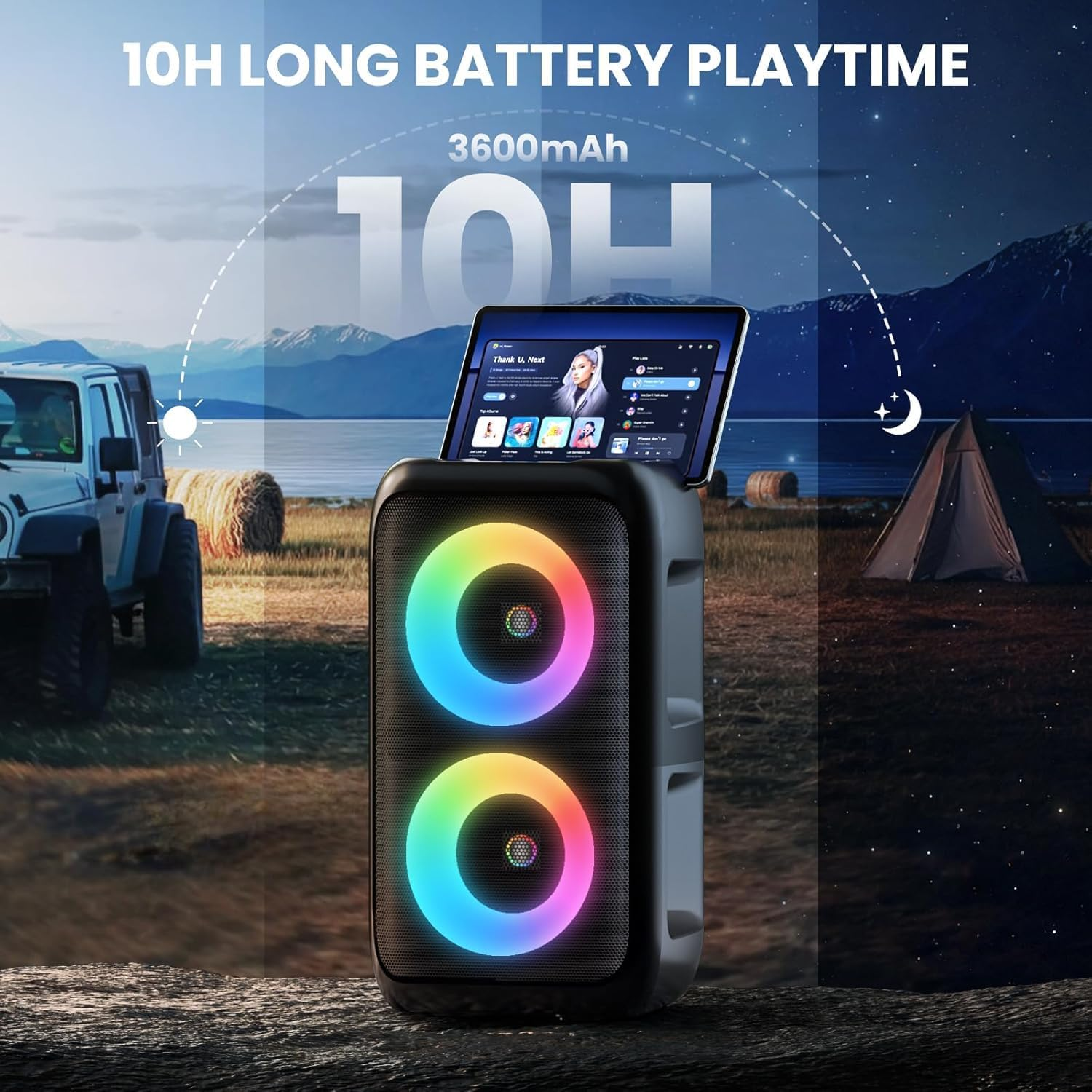 YLL Karaoke Machine, Portable Bluetooth Karaoke Speaker with 2 Wireless Microphones for Adults Kids, PA System with Colorful Lights, Supports TWS/AUX/USB/TF Card, Christmas Gifts for Home Party image number 1