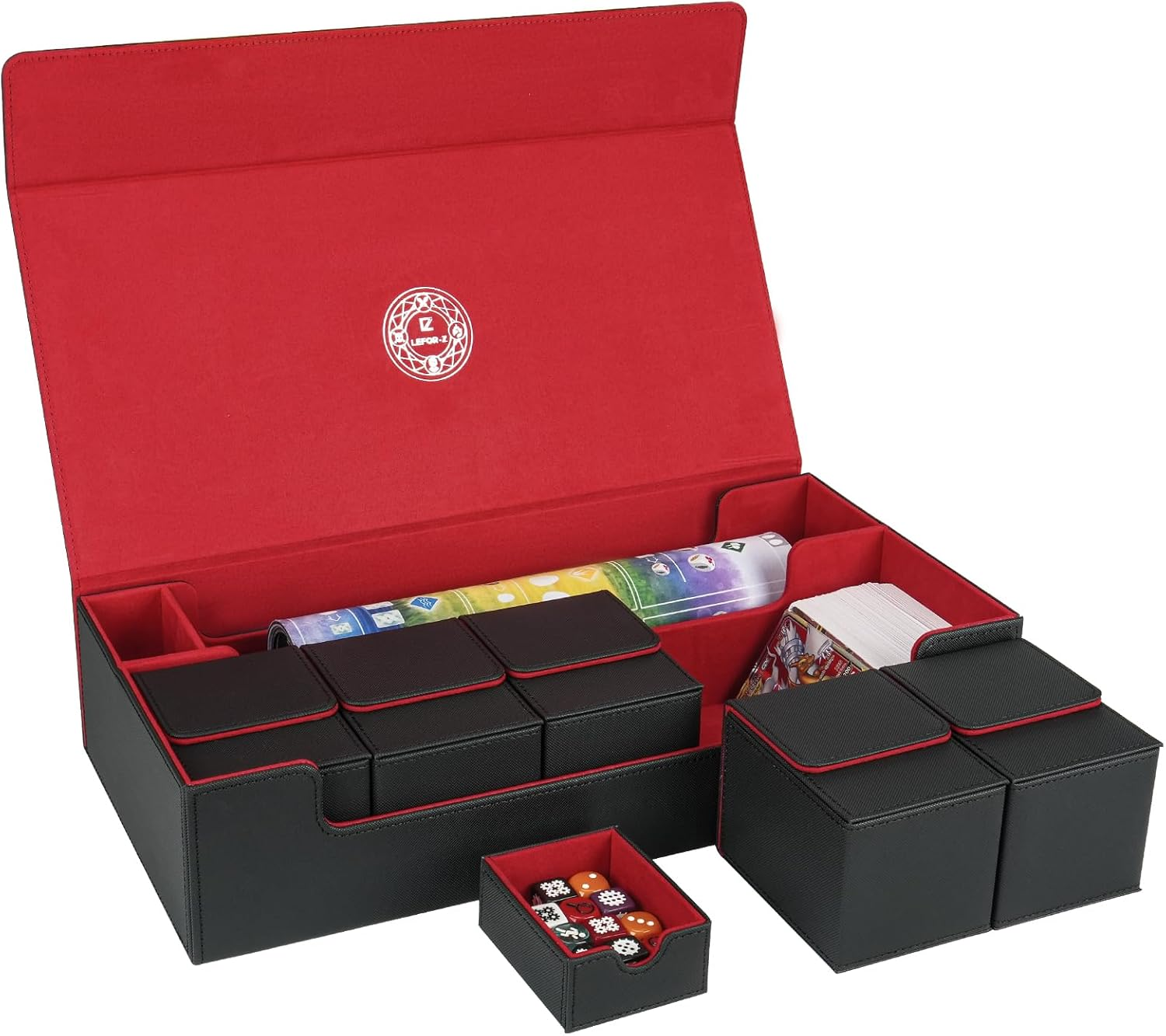 6 In1 Card Deck Box Set,X-Large Premium Card Game Deck Storage Box with 5 Small Card Deck Case Compatible with Mtg/Tcg/Yugioh/Magic/Commander(Black＆Red)