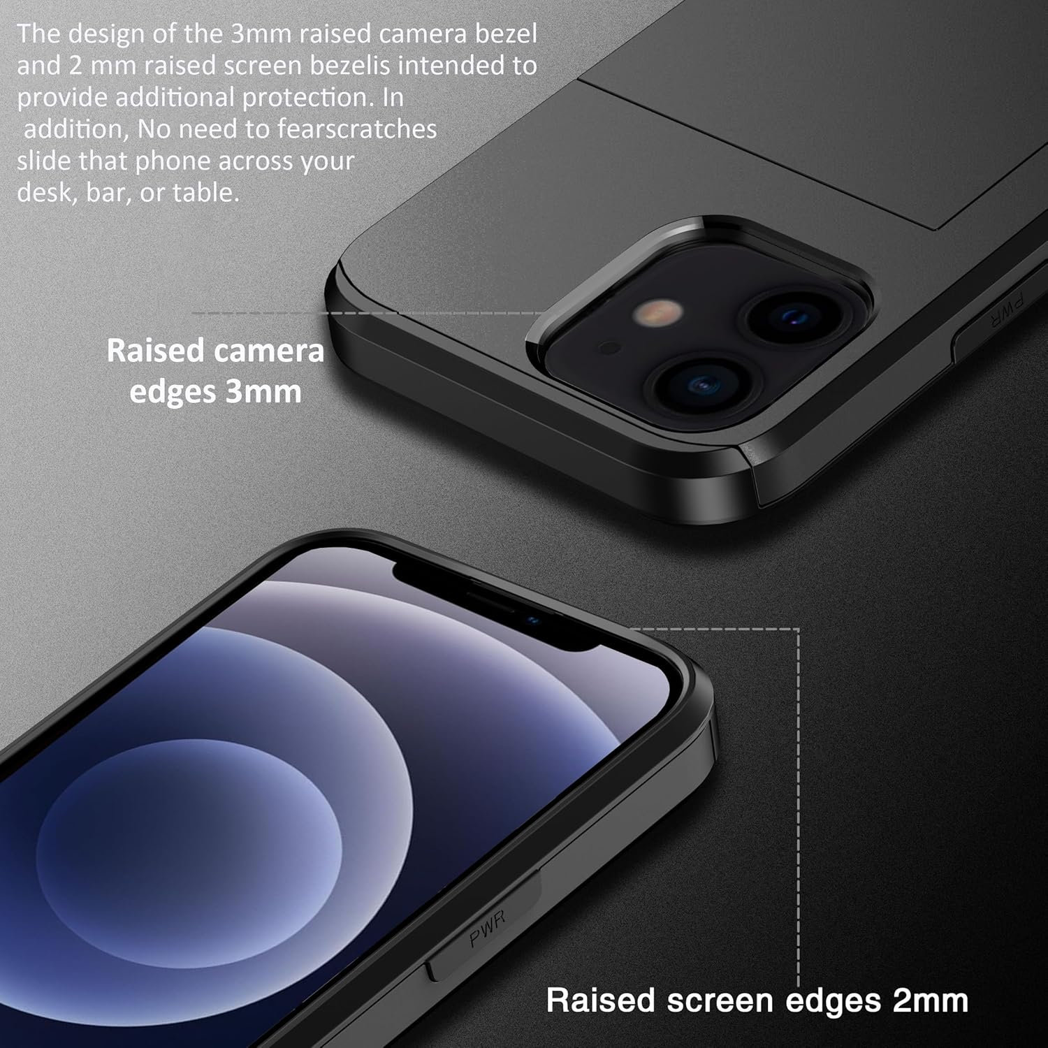 For Iphone 12 Mini Case with Credit Card Holder, Areaphmet Wallet Case Slide Cover Dual Layer Hard PC Rubber Cover Phone Case for Iphone 12 Mini 5.4'' 2020 Black image number 4