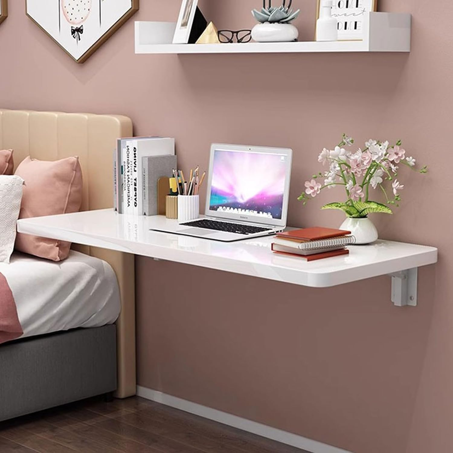 FANGXIN Wall Mounted Folding Table,Piano Baking Paint Waterproof Floating Desk for Small Spaces,Hanging Desk for Home Office Computer Workstation,Study Work Bench, Kitchen Dining (60&times;40Cm) image number 6