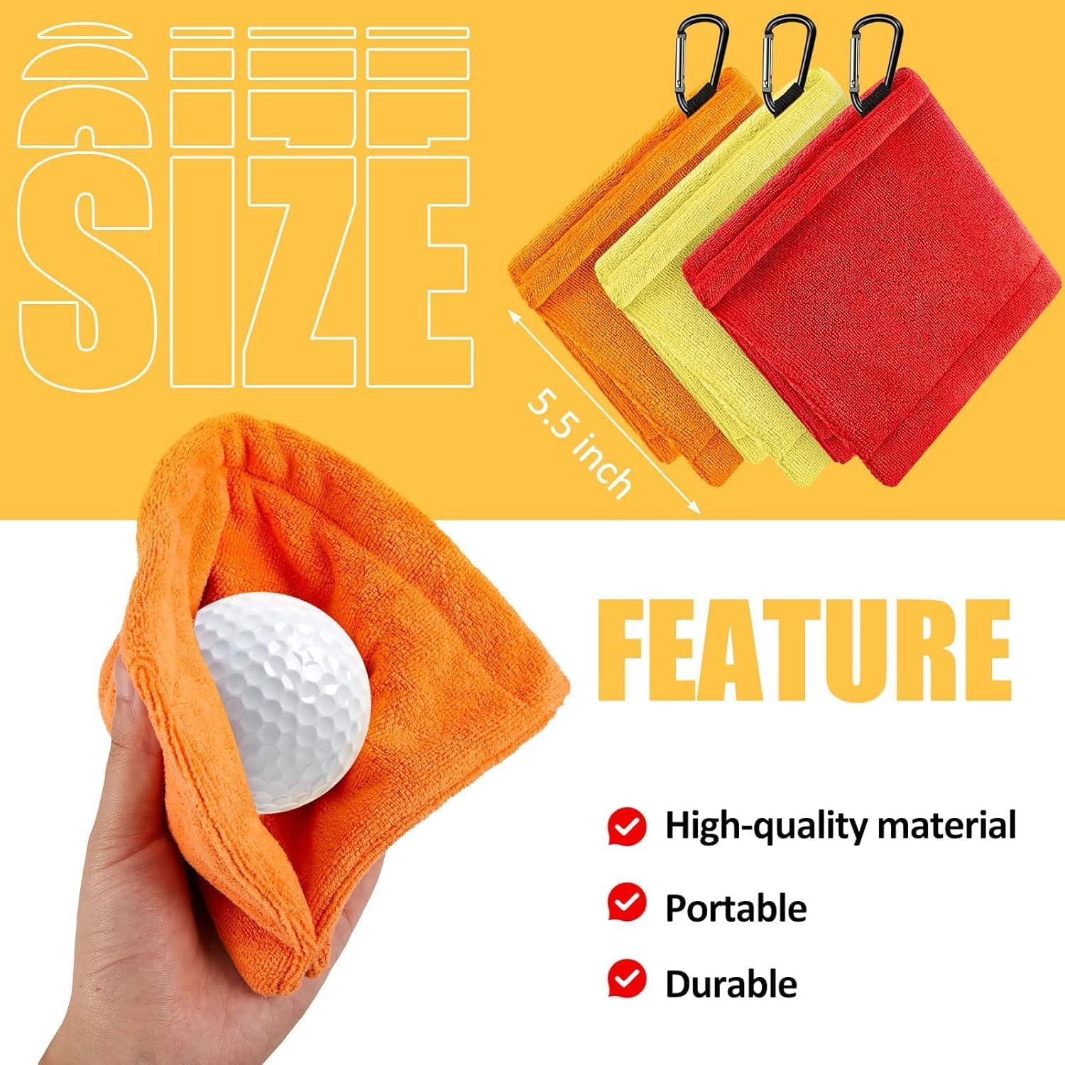 Golf Ball Towel 5.5 X 5.5 Inch, Small Golf Pocket Towel with Clip Portable Golf Cleaner Accessories for Men Women