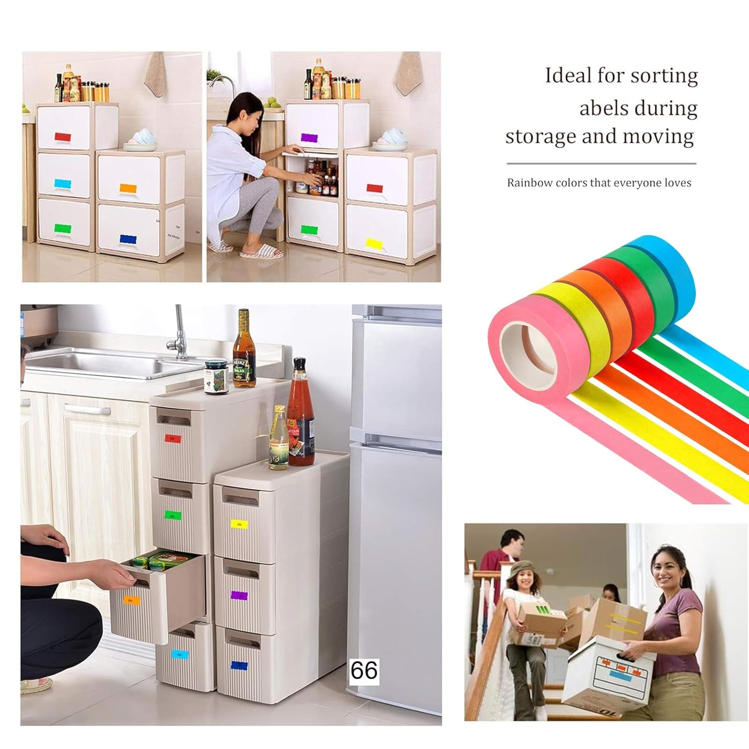 Colored Masking Tape &ndash; 6 Roll Multi Pack &ndash; 66 Feet X 0.6 Inch of Colorful Craft Tape &ndash; Vibrant Rainbow Colored Painters Tape &ndash; Great for Arts & Crafts, Labeling and Color-Coding image number 2